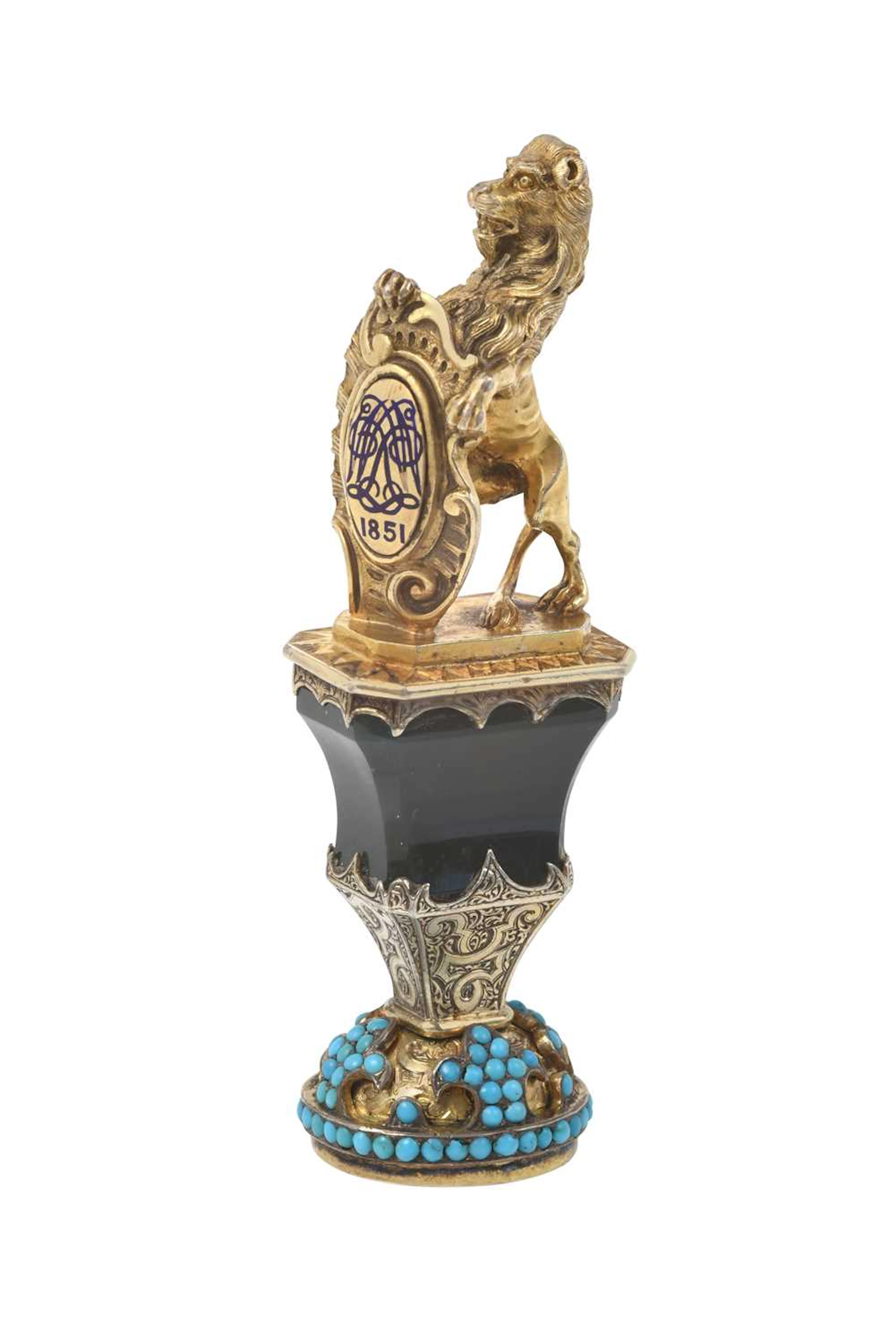 A Victorian Silver-Gilt, Hardstone and Gem-Set Hand-Seal Dated 1851, Dated 1851