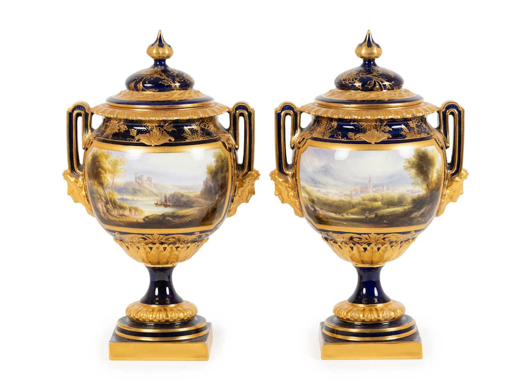 A Pair of Royal Worcester Porcelain Vases and Covers, by Harry Davis