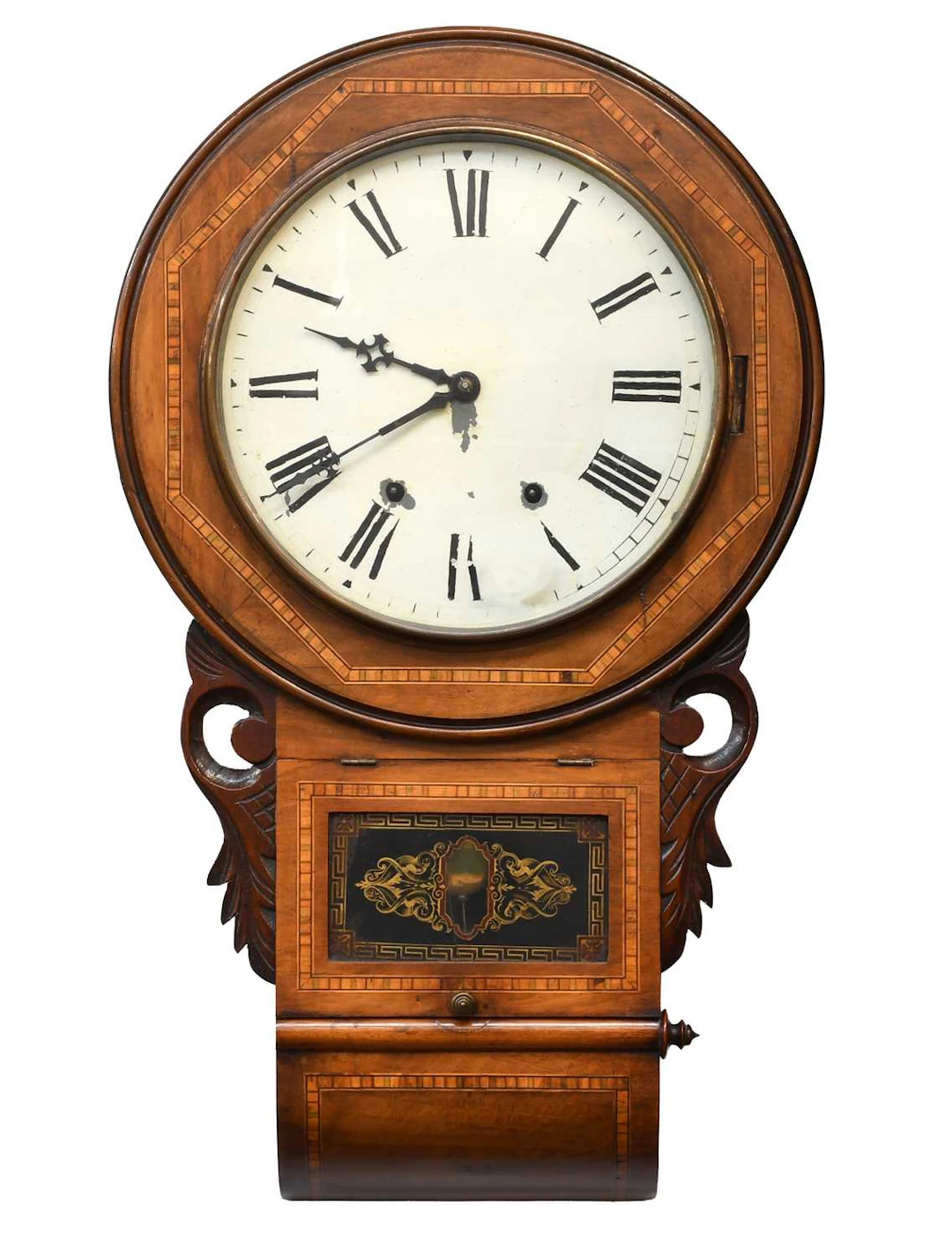 American Inlaid Striking Dropdial Wall Clock