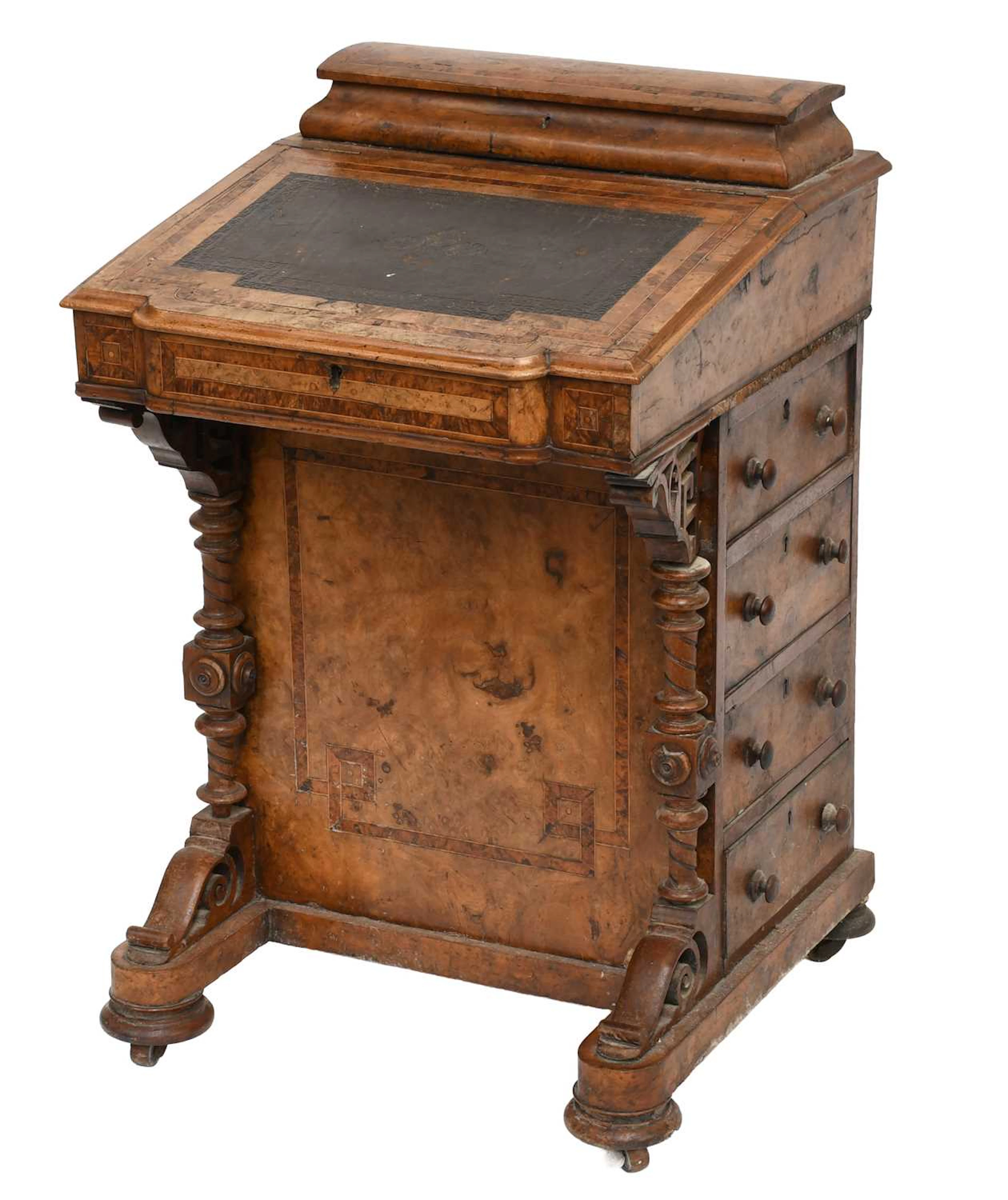A Victorian Burr Walnut Davenport