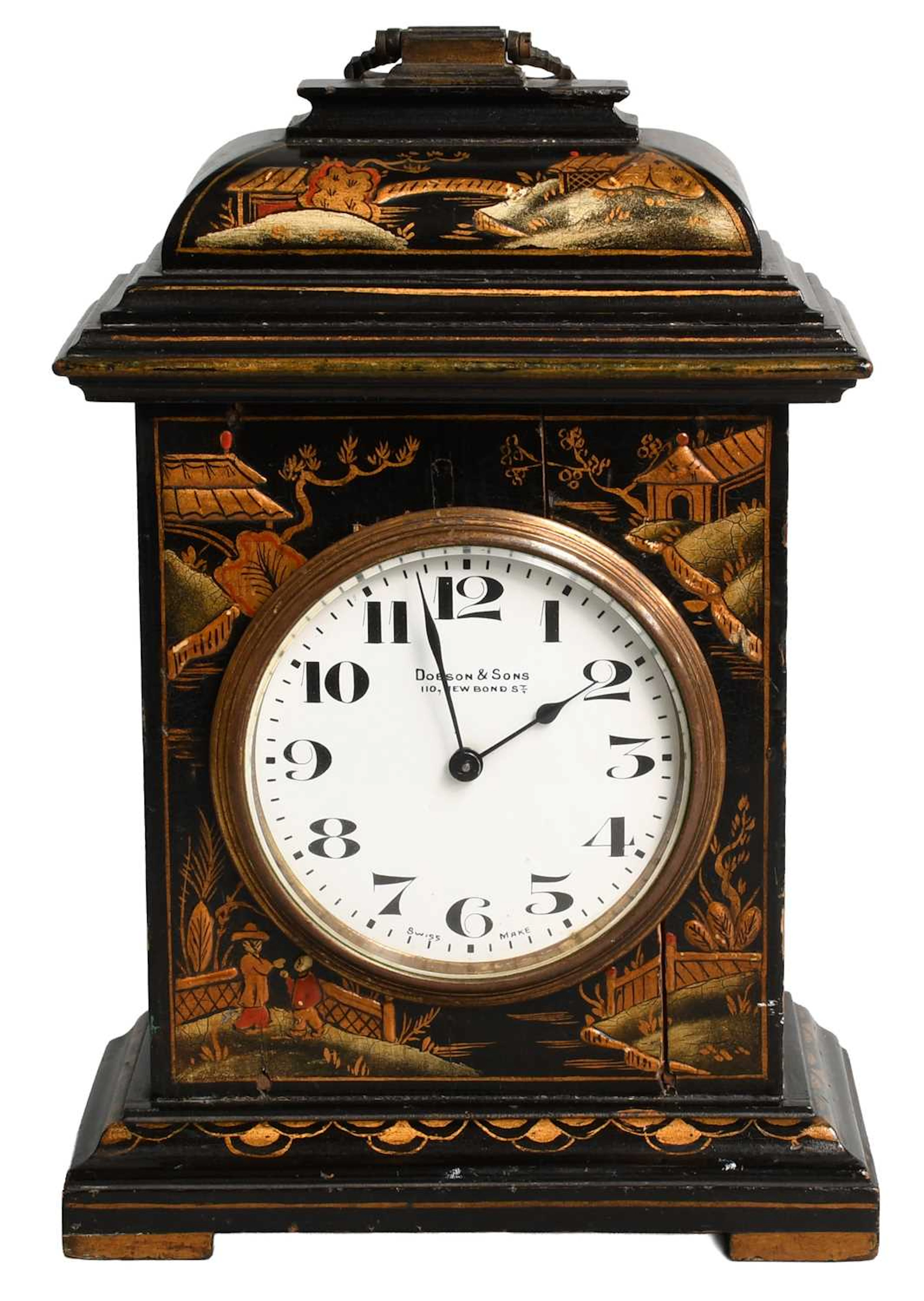 A Japanned Mantel Timepiece, Retailed by Dobson & Sons, 110 New Bond