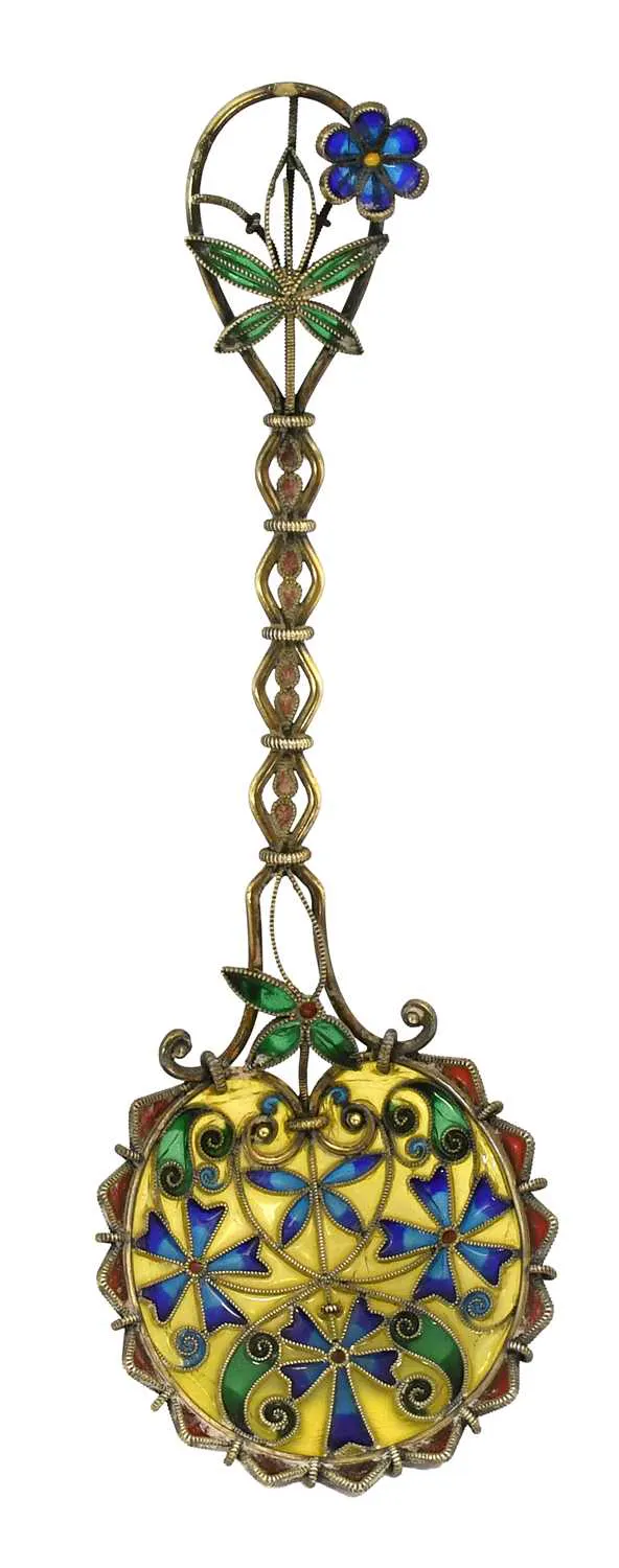 A Norwegian Silver and Enamel Plique-a-Jour Spoon, Probably by David