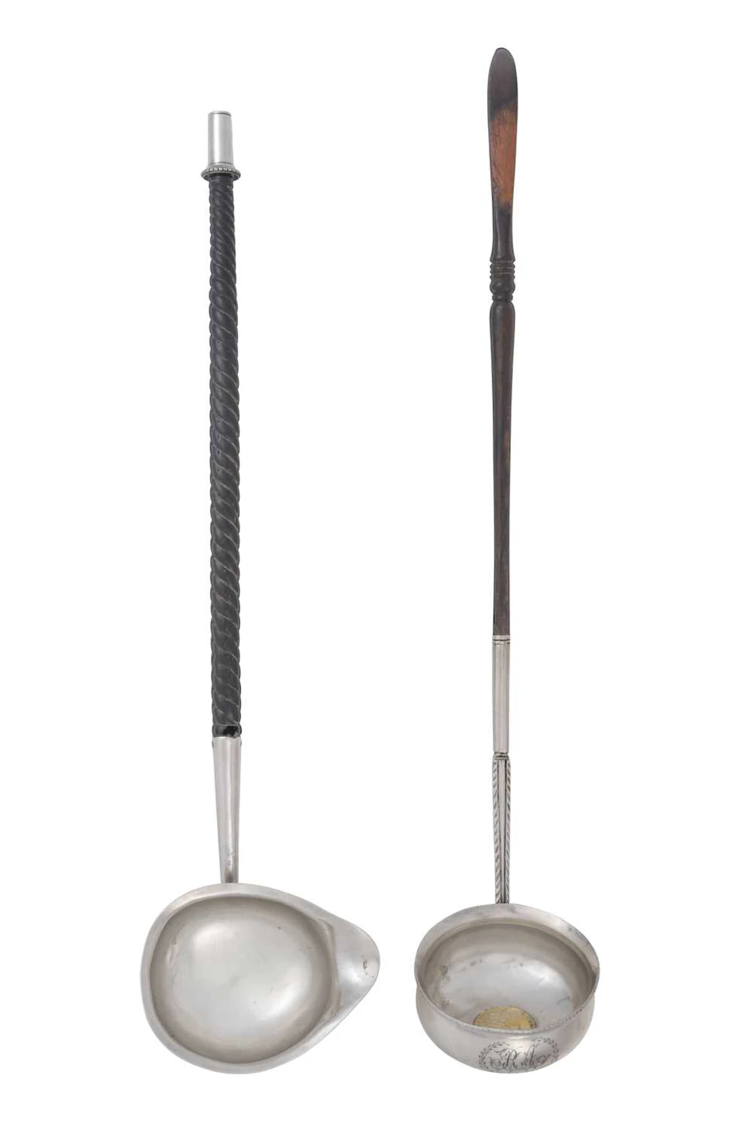 Two George II or George III Silver and Wood Toddy-Ladles One Maker's