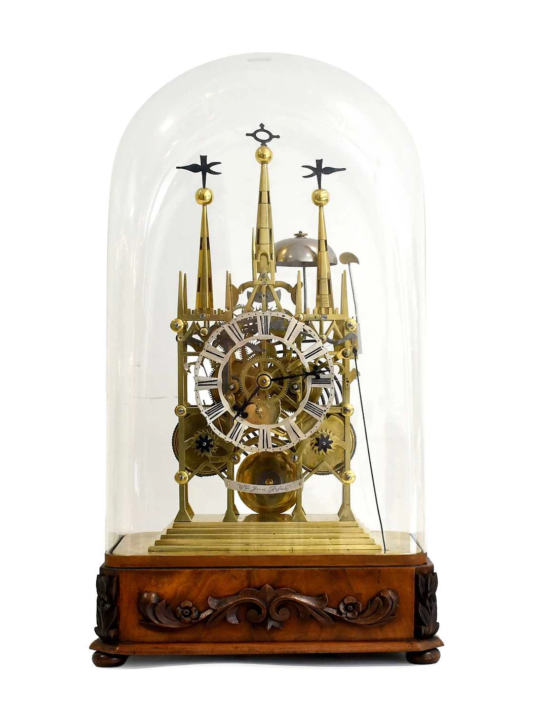 A Good "Lichfield Cathedral" Brass Striking Skeleton Mantel Clock
