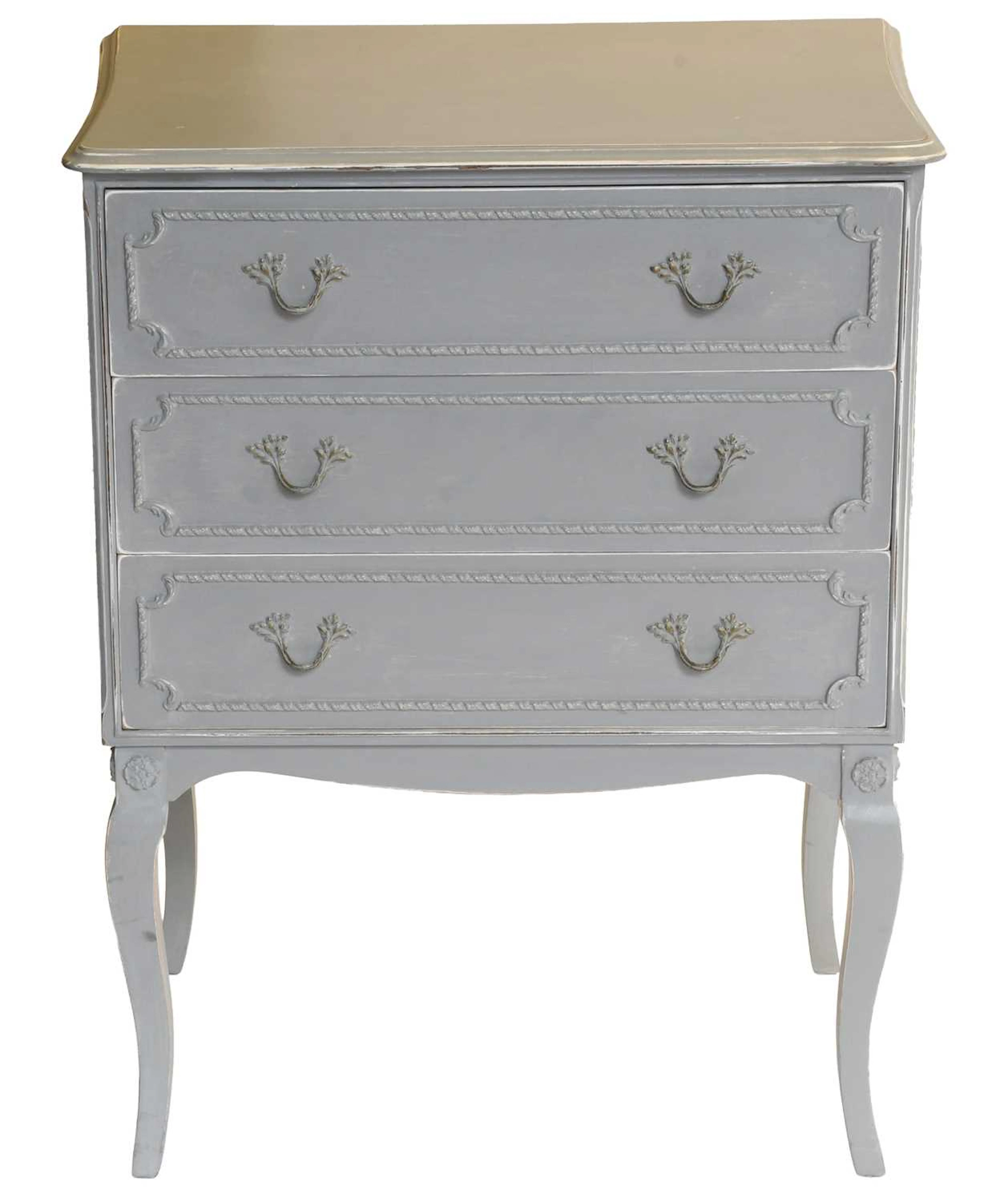 A Grey Painted Three Height Chest, 20th Century