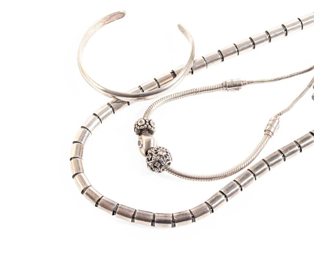 A Pandora Bracelet, A Silver Baby Bangle, Necklace by Binder