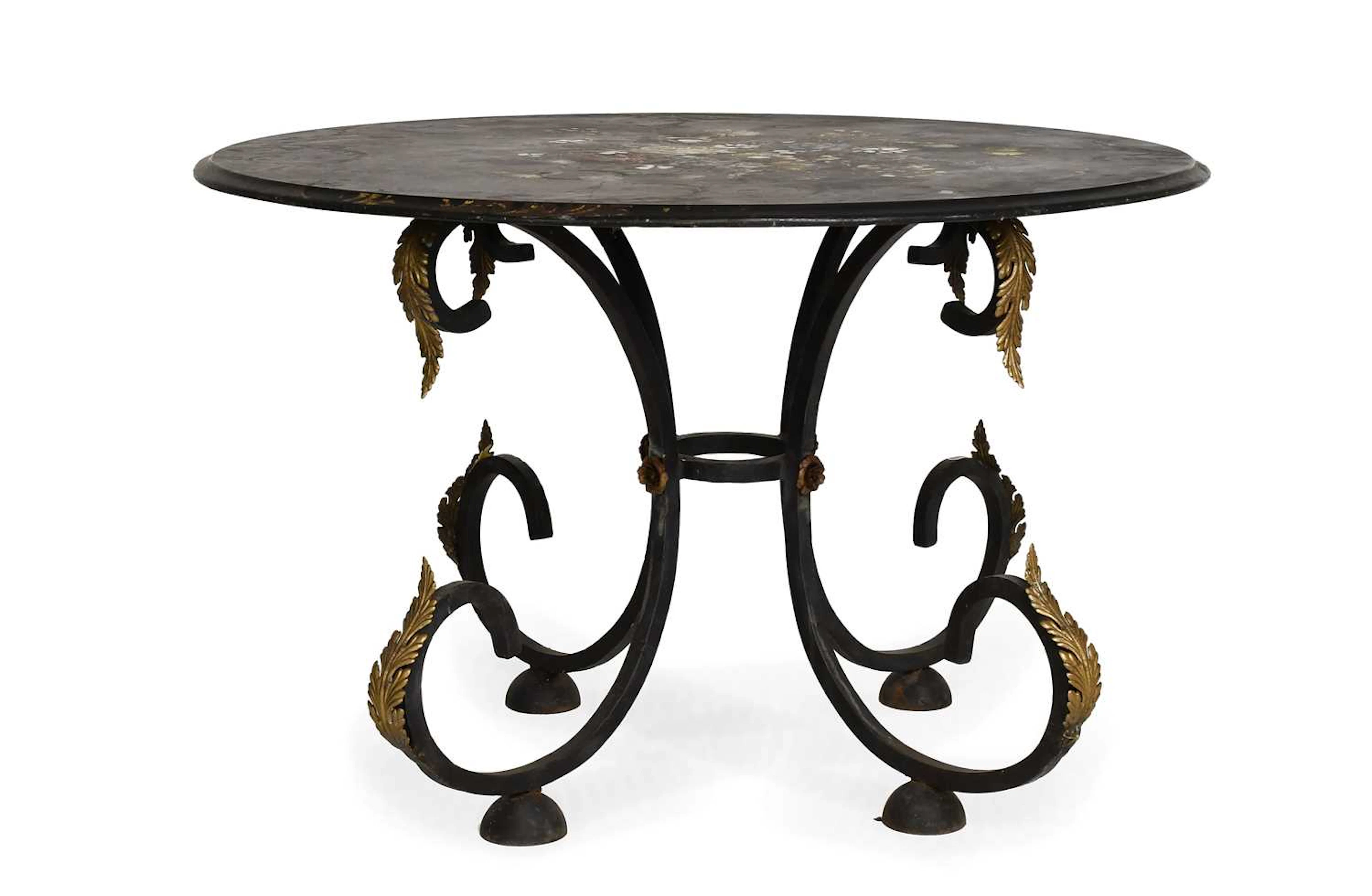 A Victorian Black Slate and Polychrome-Painted Circular Dining Table