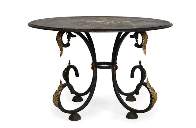 A Victorian Black Slate and Polychrome-Painted Circular Dining Table