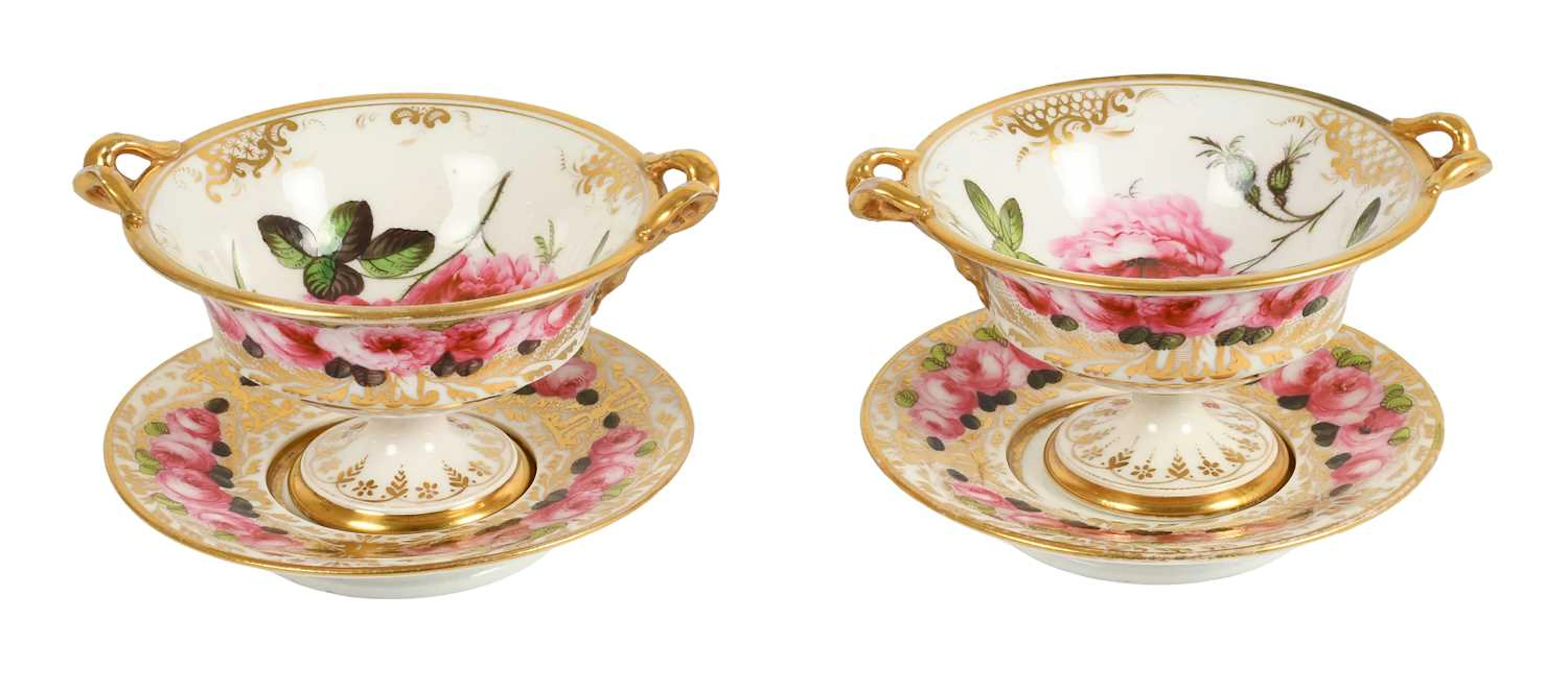 A Pair of English Porcelain Miniature Tazza on Stands, circa 1820