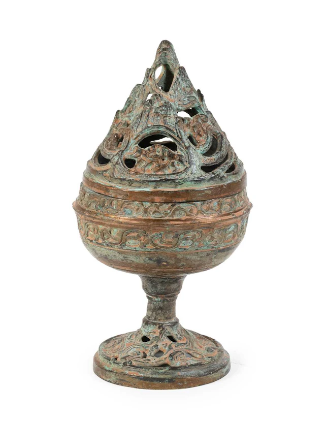 A Chinese Bronze Censer and Pierced Cover, Western Han Dynasty
