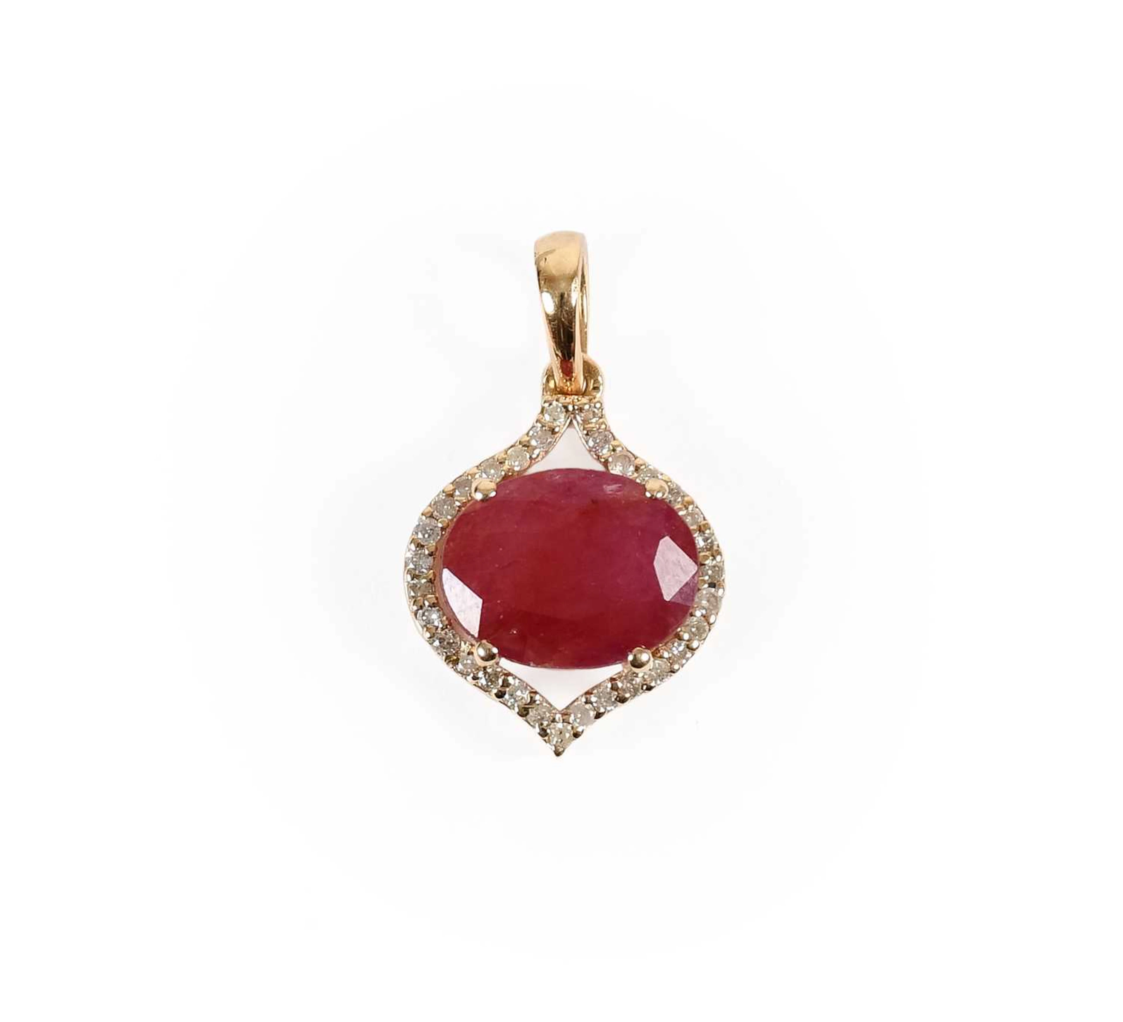 A Red Stone and Diamond Cluster Pendant