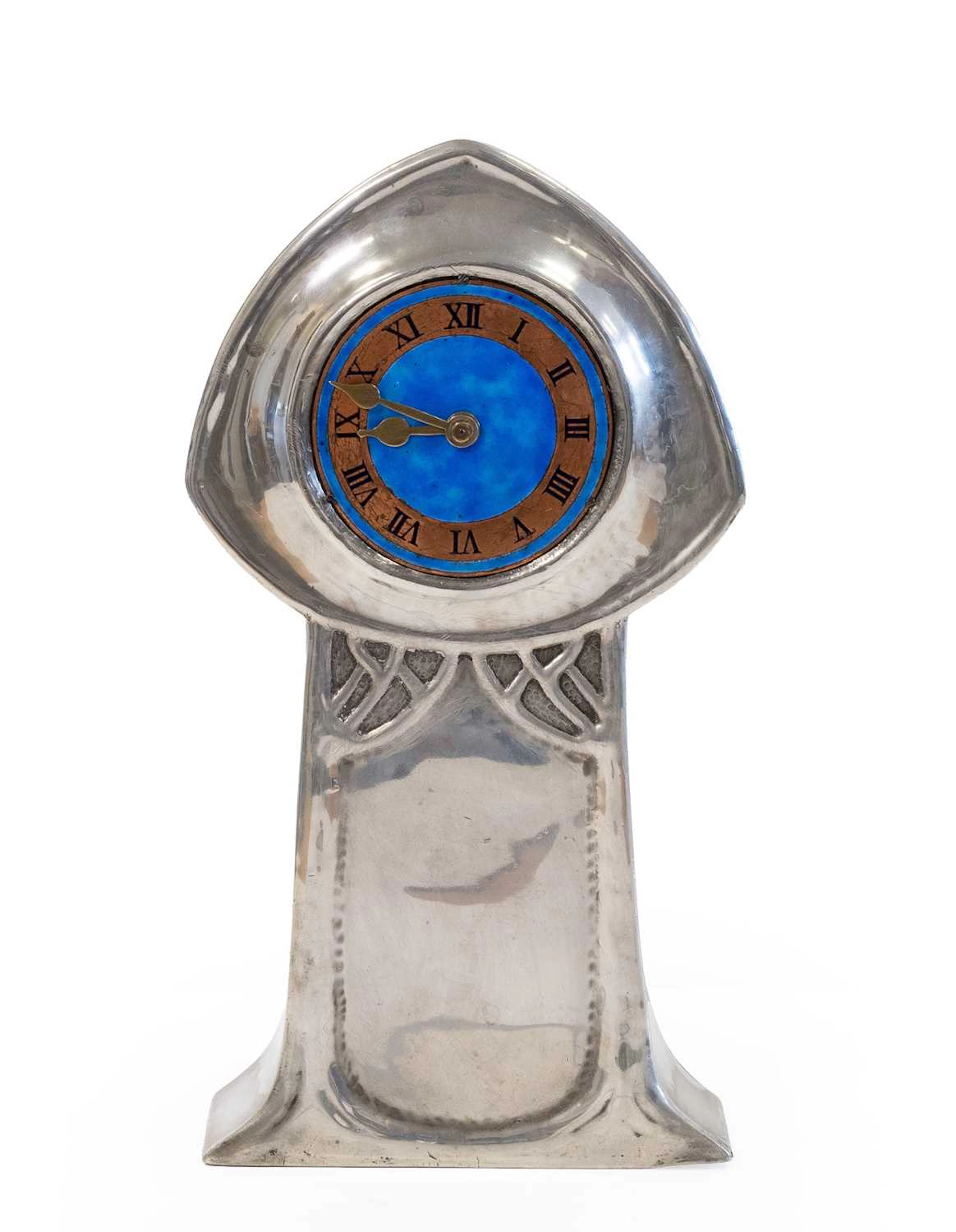A Liberty & Co Tudric Pewter and Enamel Mantel Clock