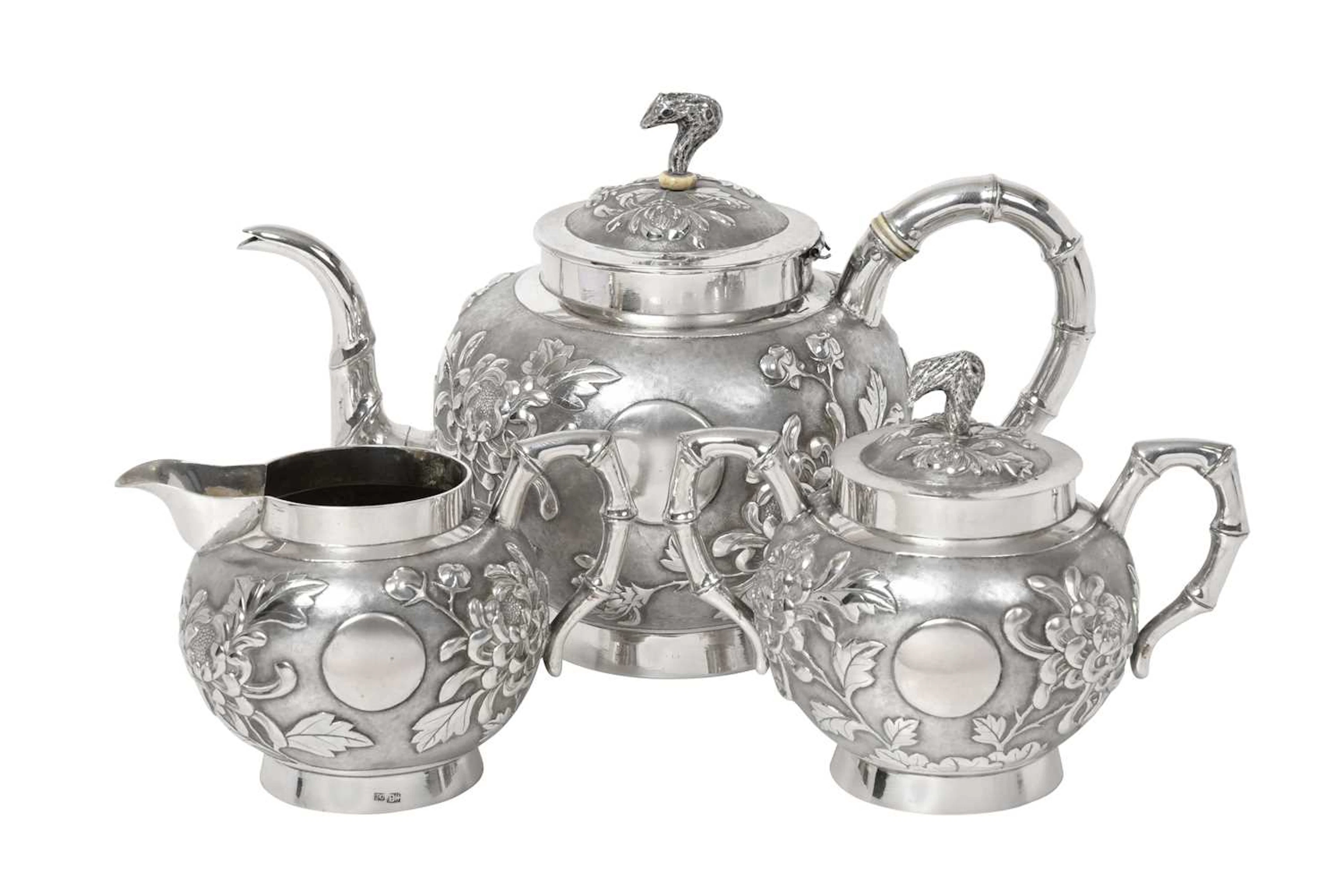 A Three-Piece Chinese Export Silver Tea-Service Retailed by Tuck Chang