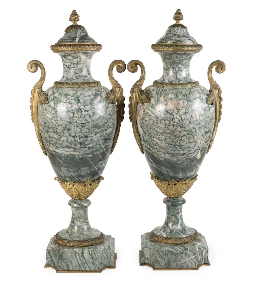 A Pair of Gilt-Metal-Mounted Marble Vases and Covers