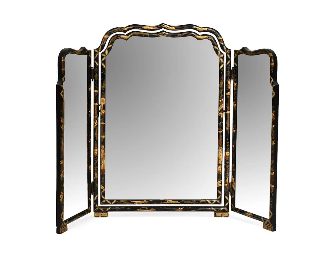 An Early 20th Century Black Japanned and Gilt-Decorated Triple Dressing