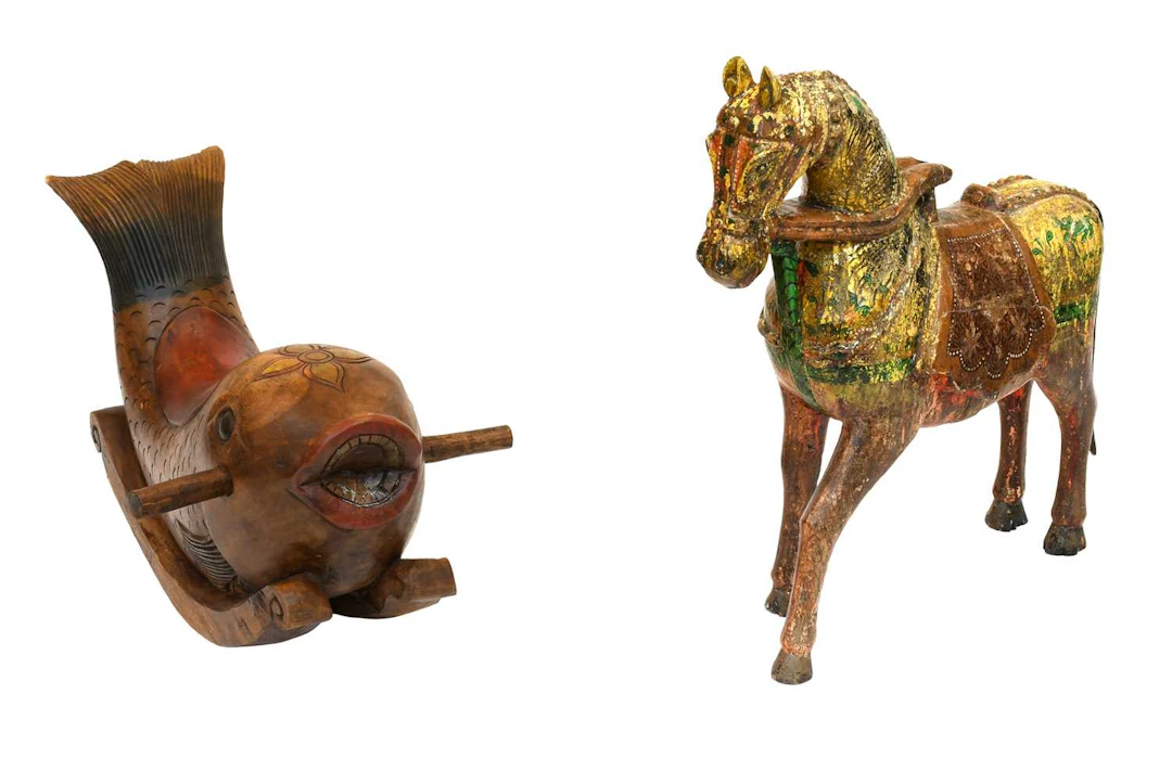 A 20th Century Thai Painted Wooden Rocking Carp in Traditional style