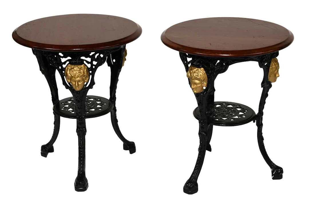 Two Cast Iron Britannia Circular Pub Tables