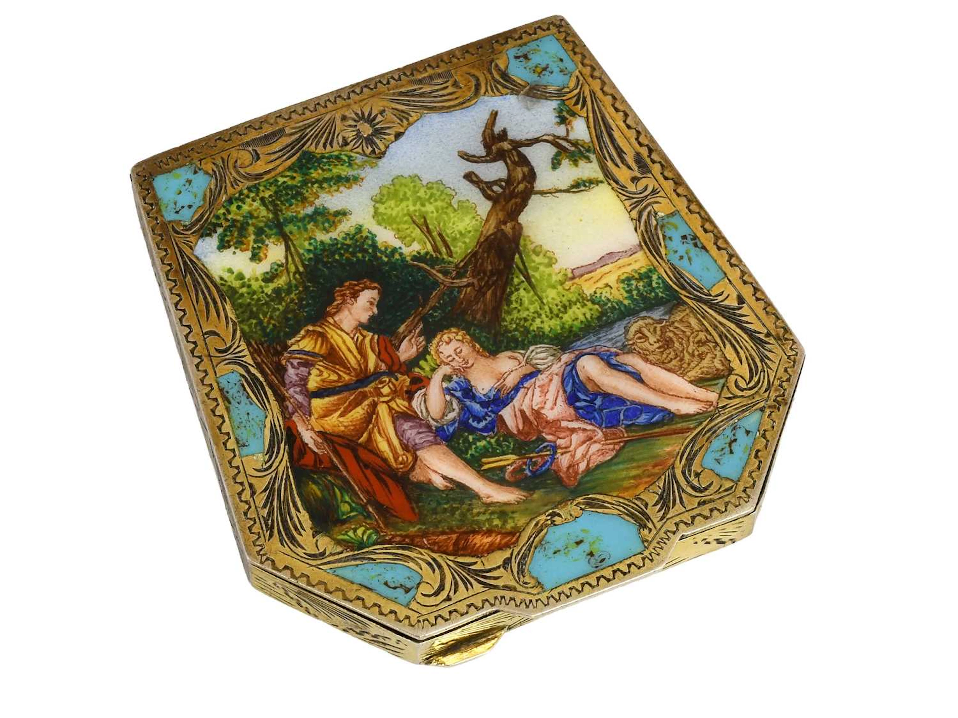 An Italian Silver-Gilt and Enamel Compact, Florence, 20th Century
