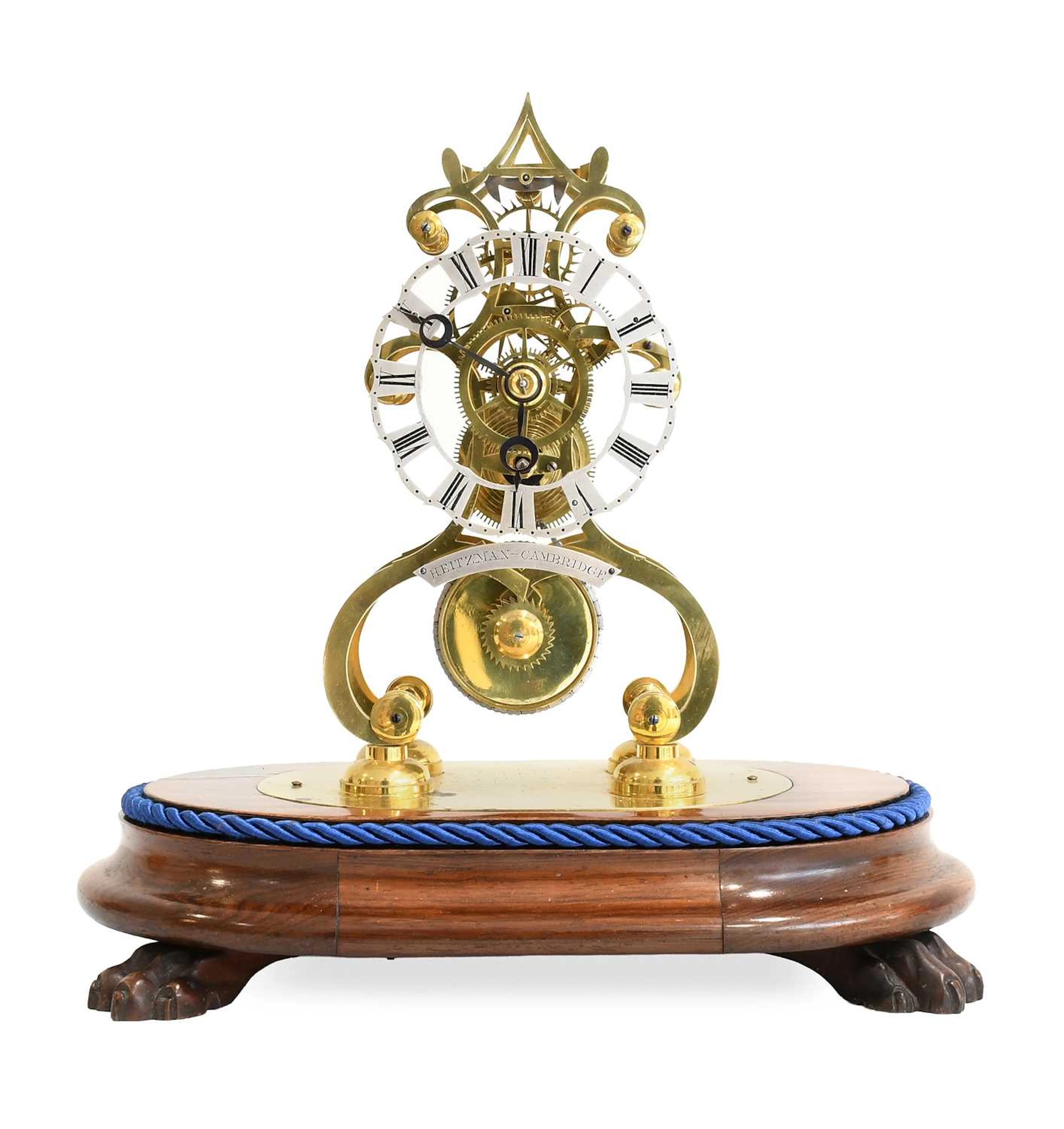 A Brass Skeleton Mantel Timepiece, signed Heitzman, Cambridge, circa 1880