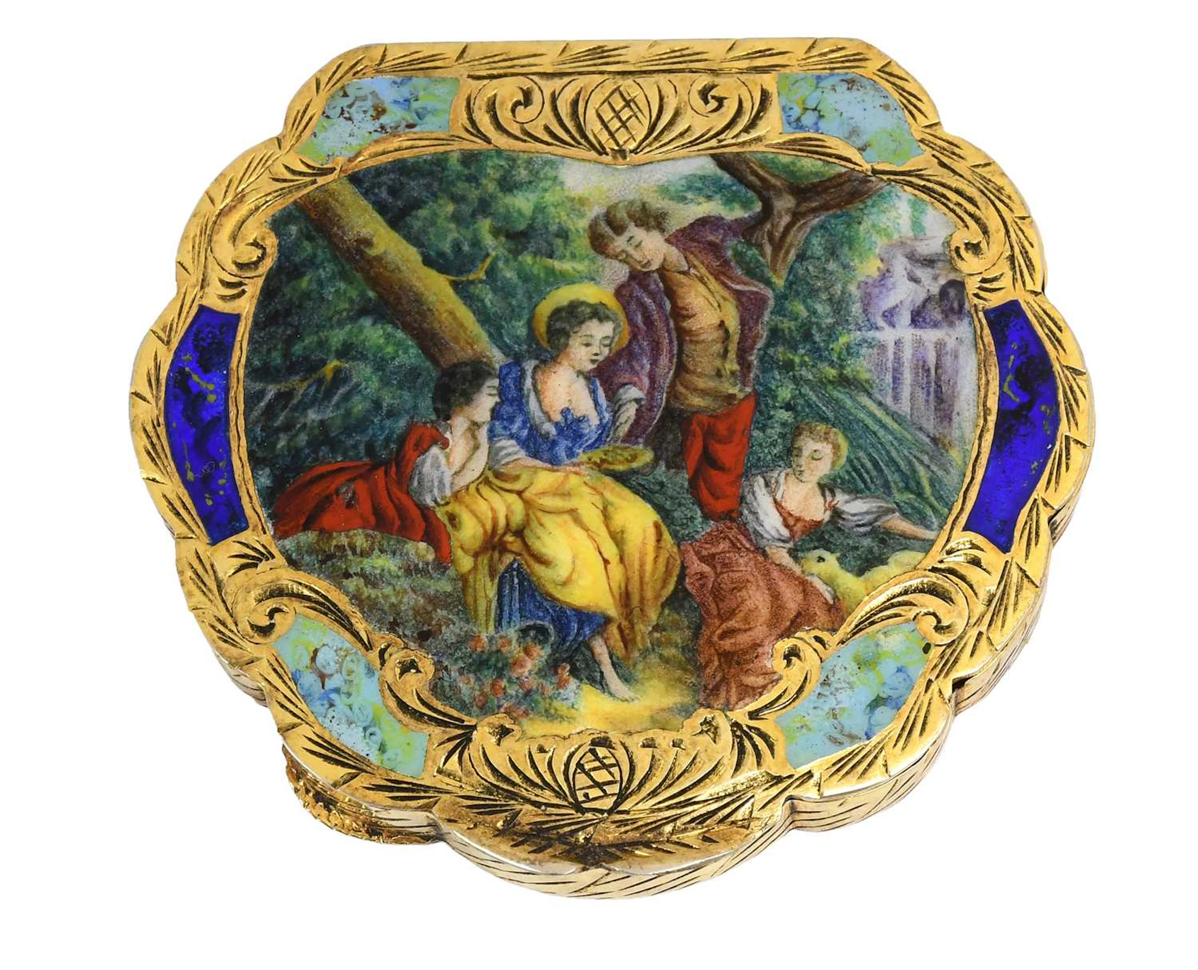 A Continental Silver-Gilt and Enamel Compact, Stamped '800', Perhaps Italian