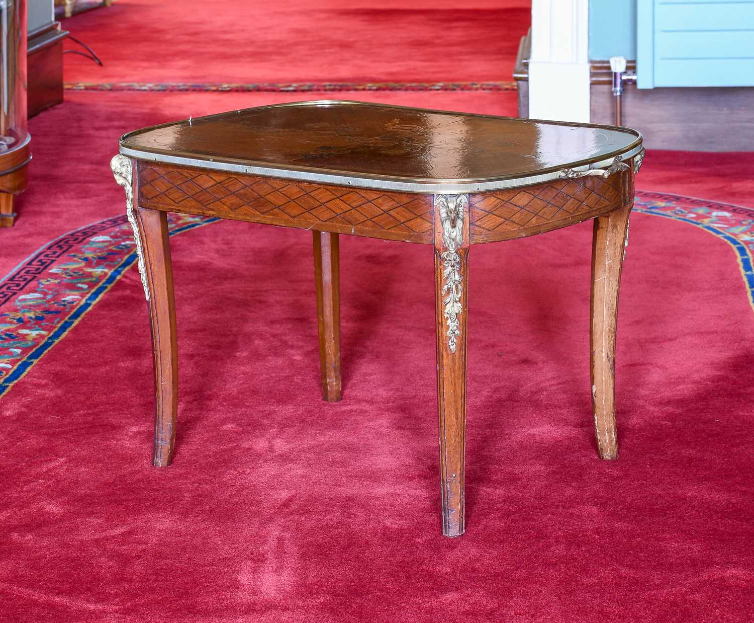 A French Louis XV-Style Rosewood, Tulipwood-Banded, Floral Marquetry