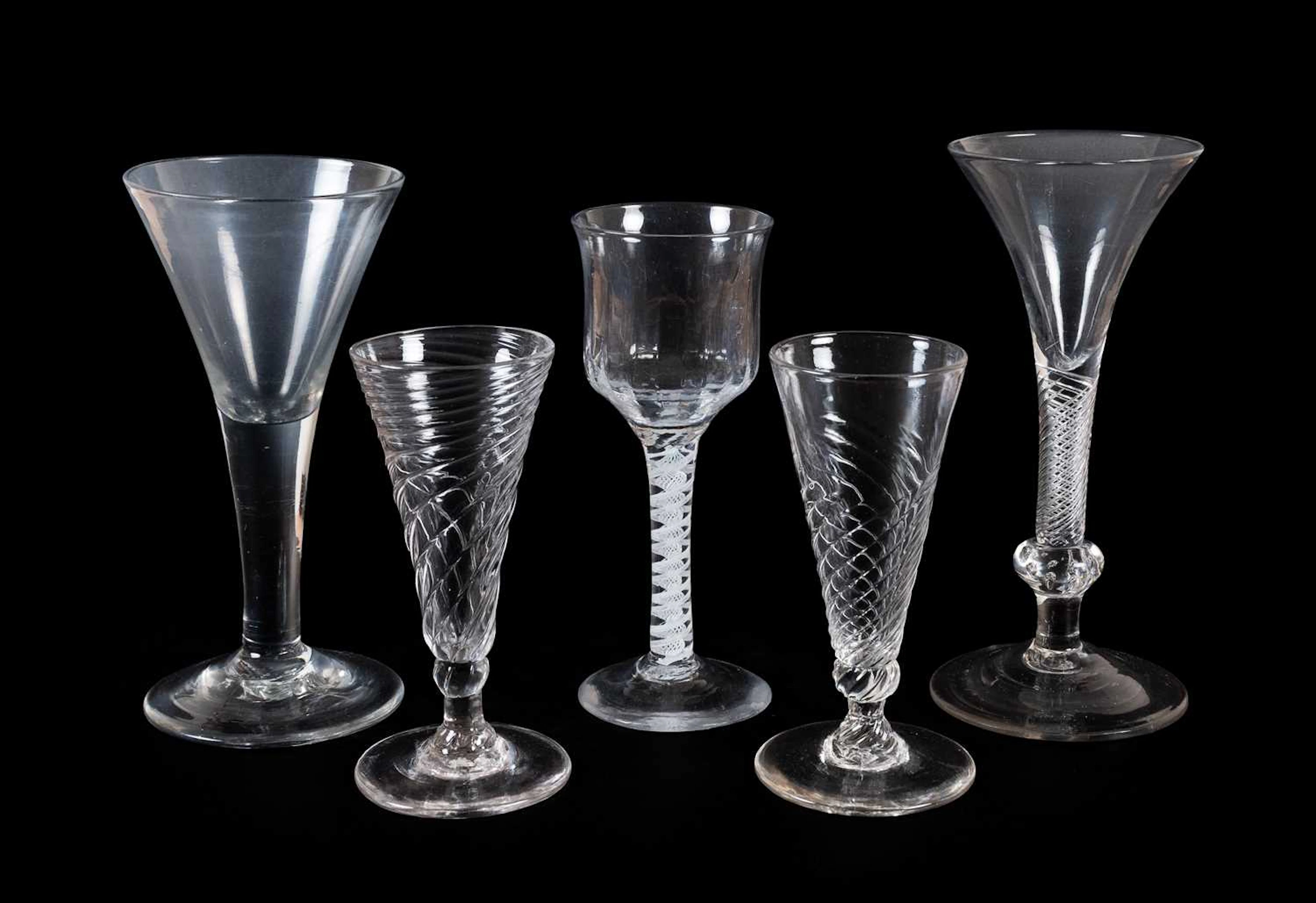 A Wine Glass, circa 1770, A Wine Glass, A Similar, Two Wrythen Ale Glasses