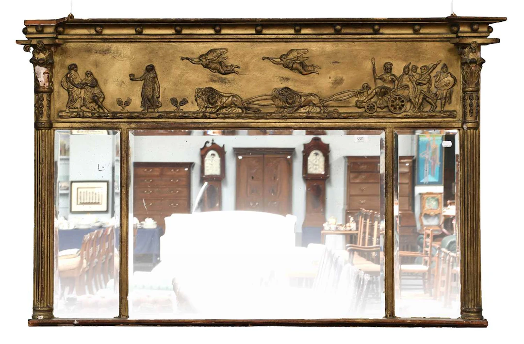 A Regency Style Gilt Framed Sectional Overmantel Mirror