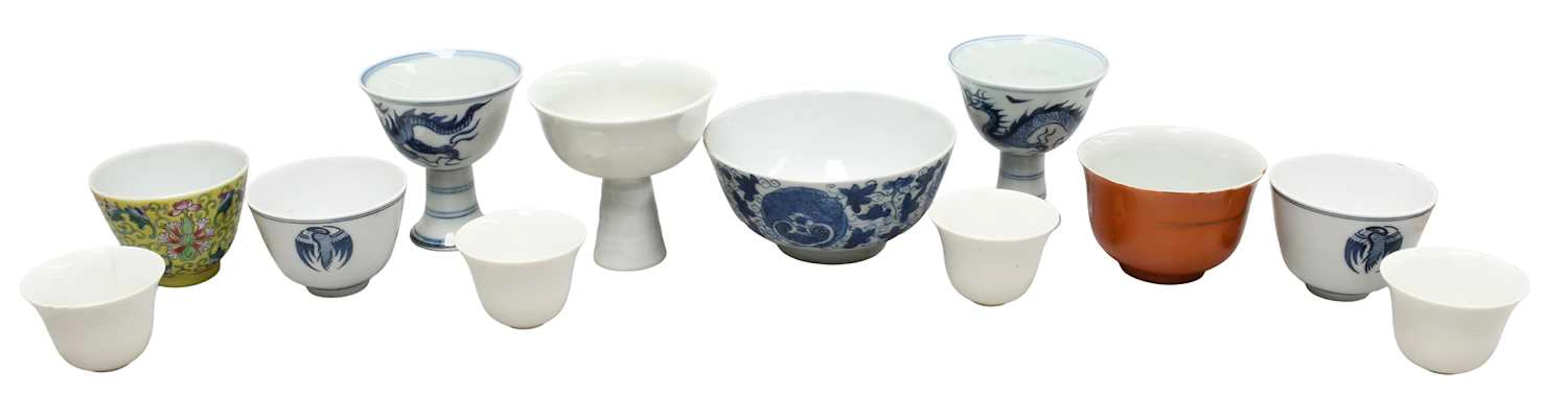 A Pair of Chinese Porcelain Stem Cups