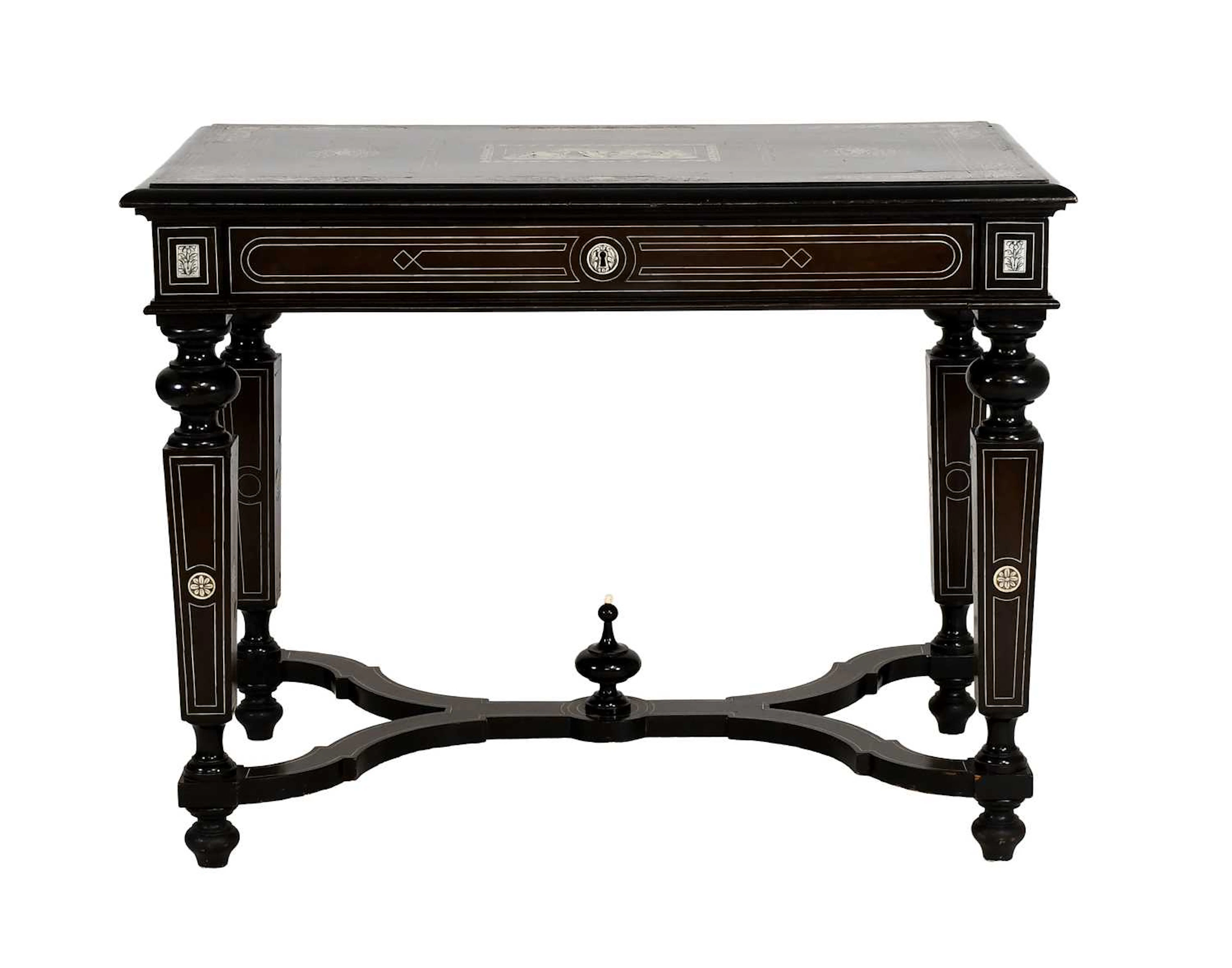 An Italian Macassar Ebony, Ebony, Engraved-Ivory and Marquetry-Inlaid
