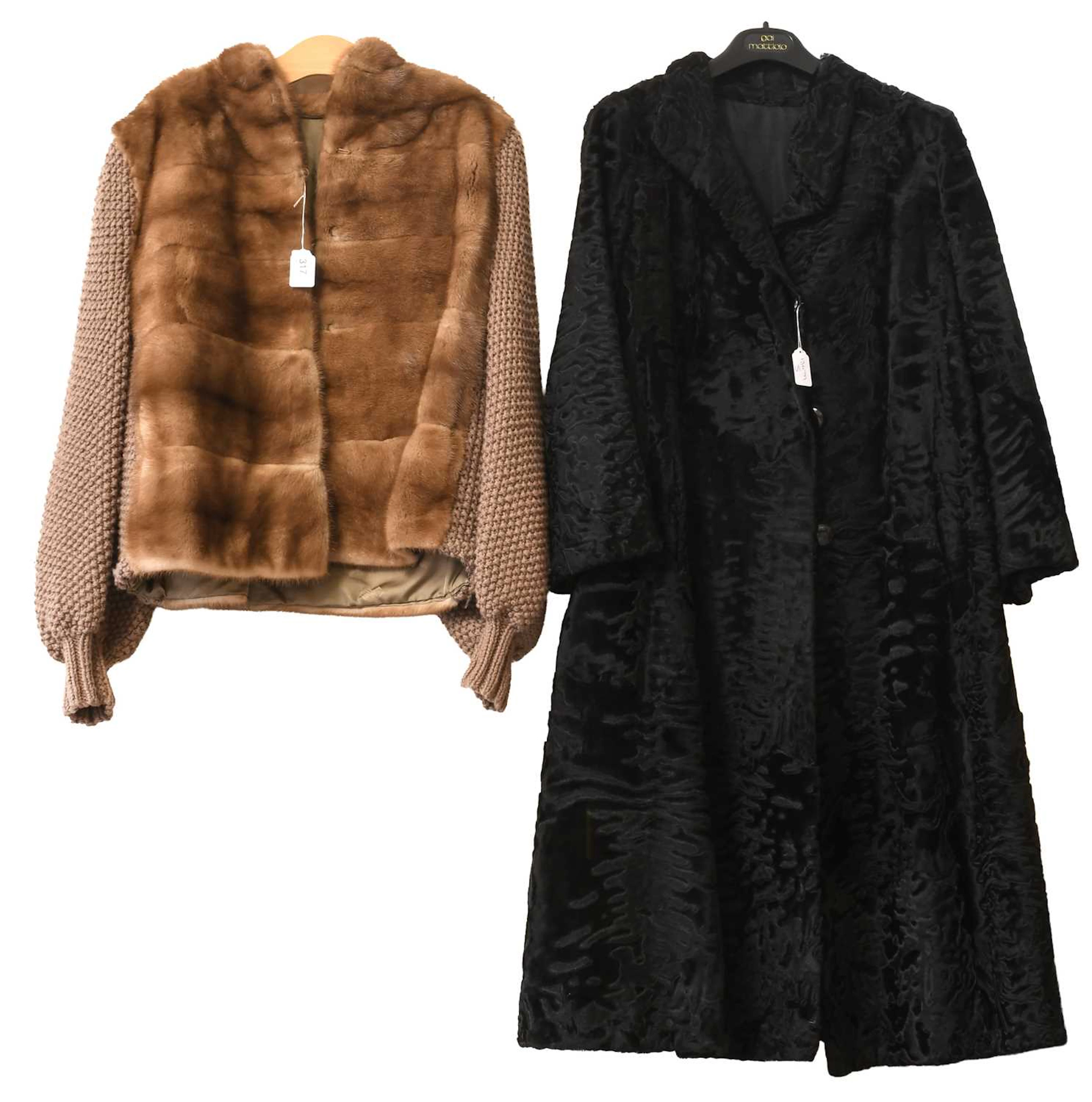 Hector Hunter Black Astracan Long Fur Coat, Brown Mink Jacket