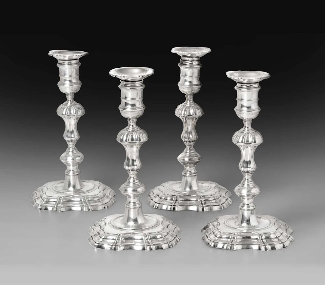 A Set of Four George II Silver Candlesticks by John Cafe, London