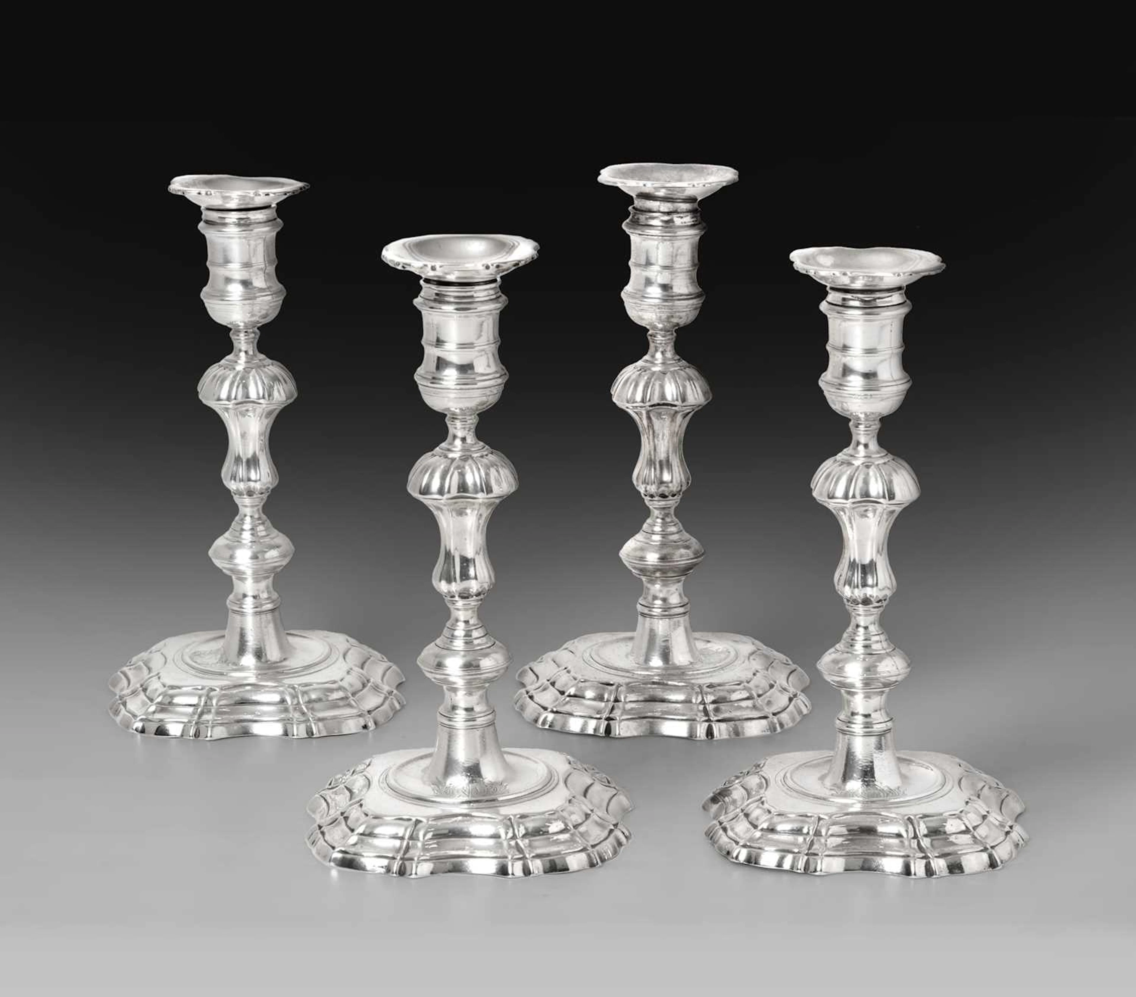 A Set of Four George II Silver Candlesticks by John Cafe, London