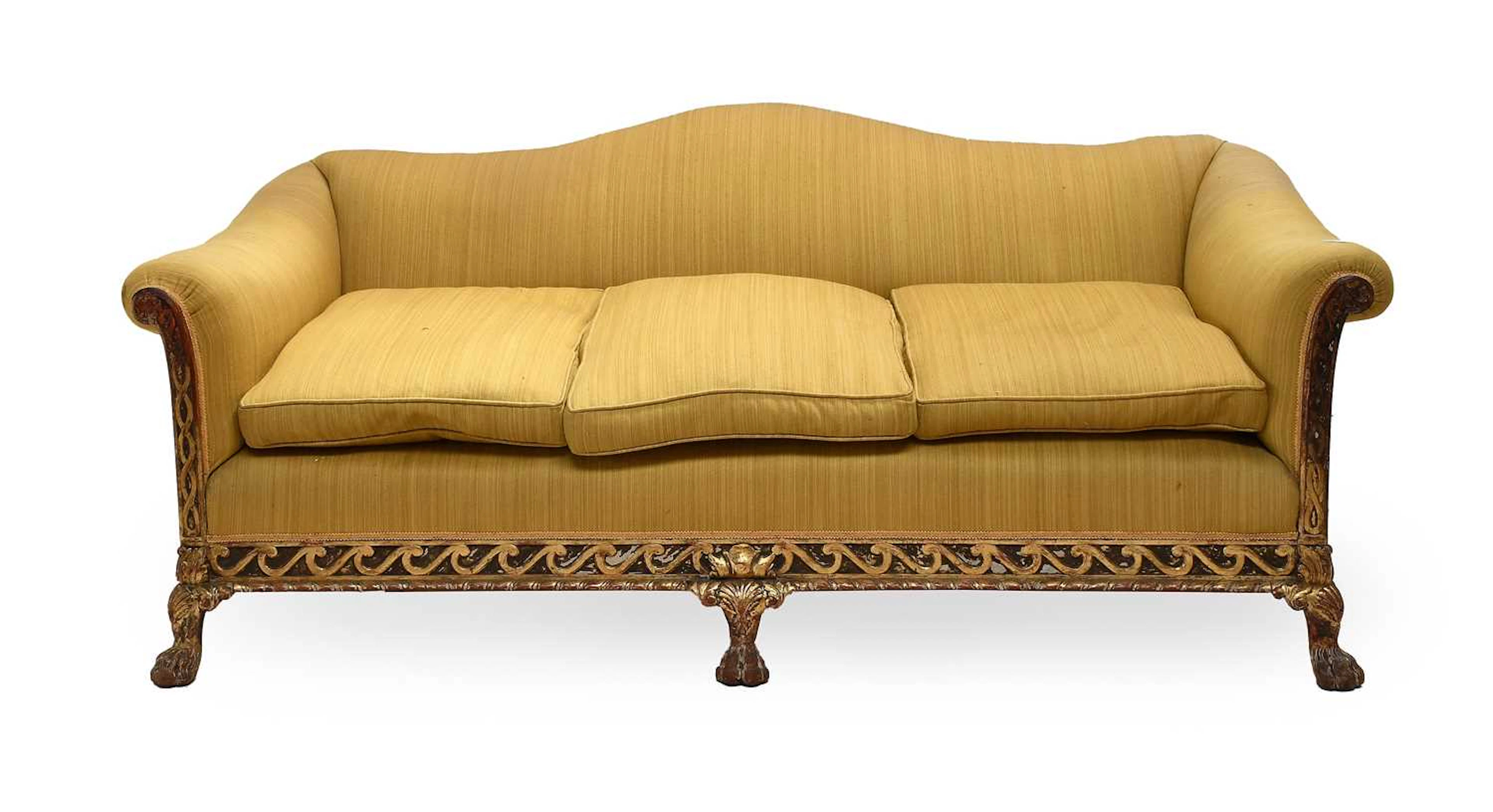 A George II-Style Carved Giltwood Three-Seater Sofa, 19th century