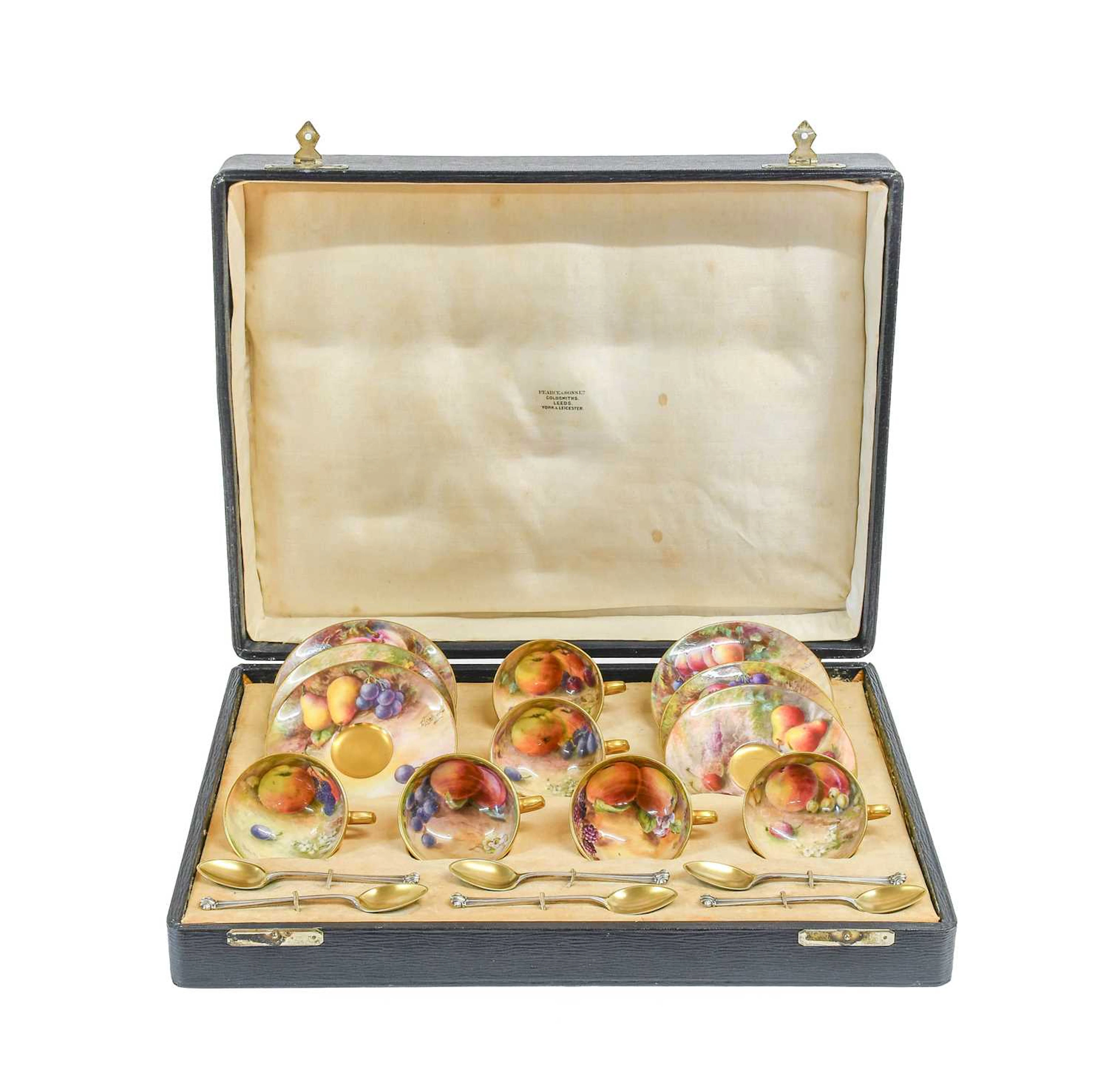 A Set of Six Royal Worcester Porcelain Cabinet Cups and Saucers, 1919