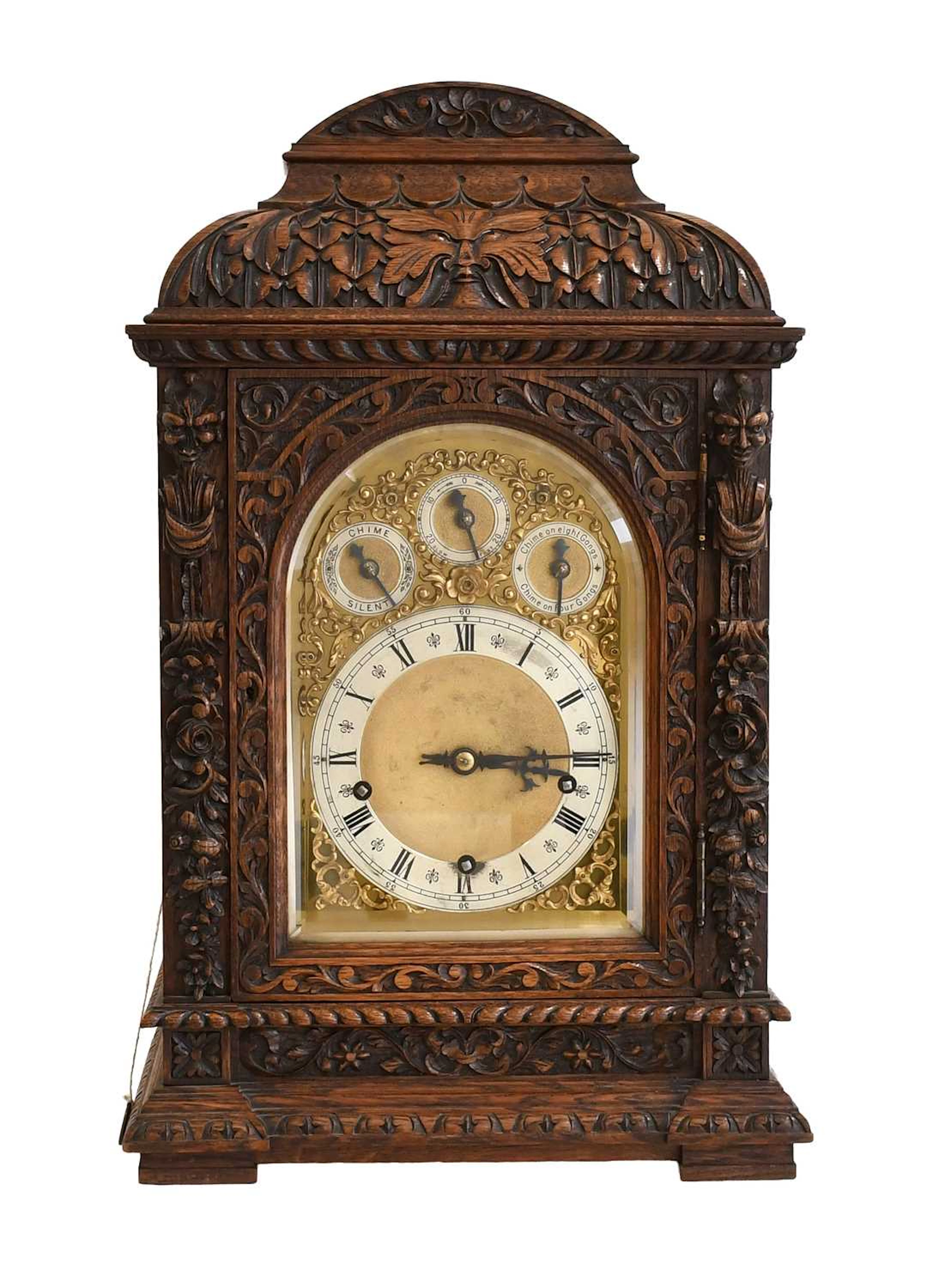 An Oak Carved Chiming Table Clock, circa 1890