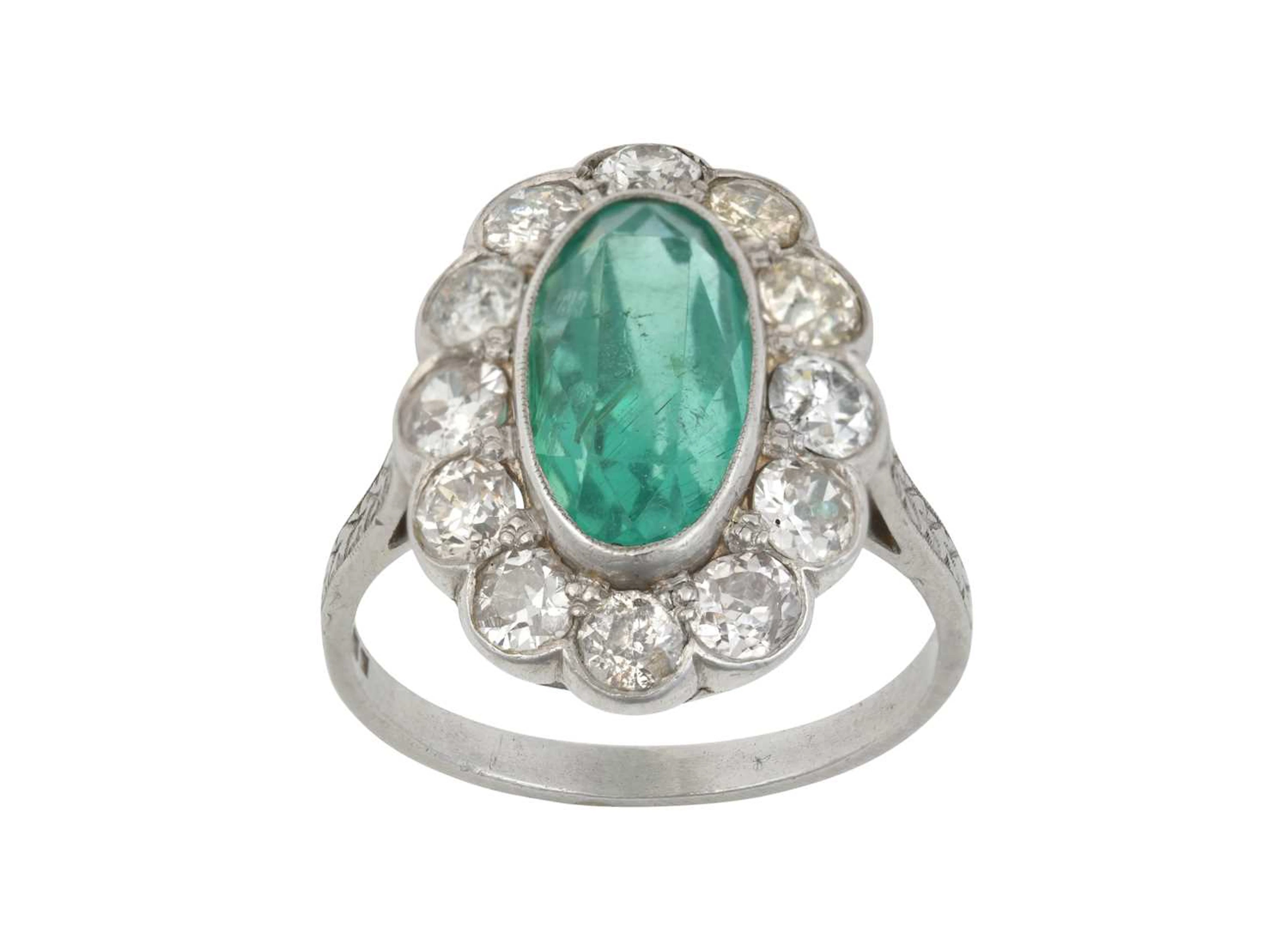 An Emerald and Diamond Cluster Ring