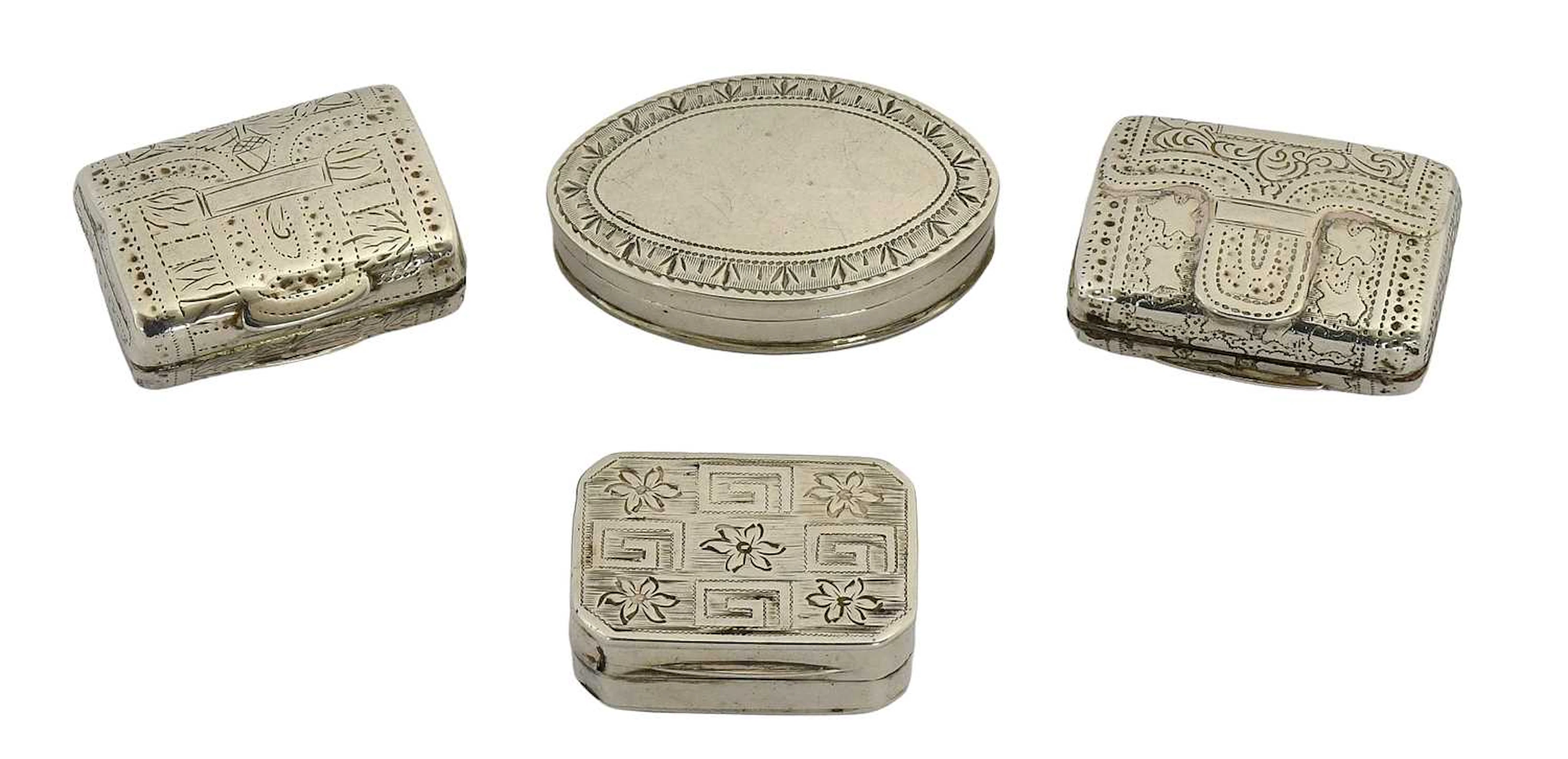 Three George III Vinaigrettes and a Pill Box