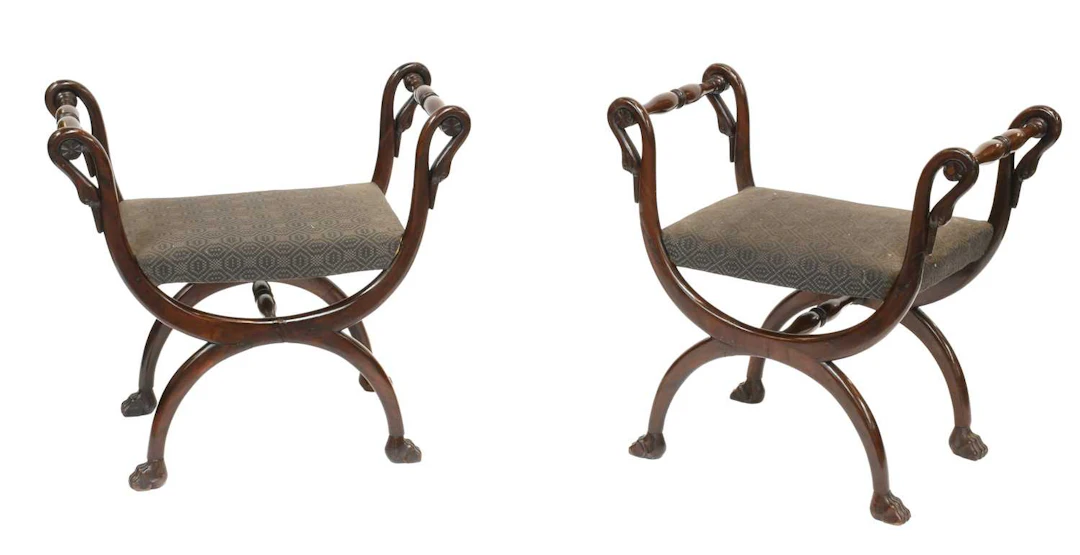 A Pair of Mahogany X-Form Stools, 19th century