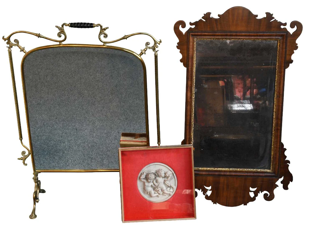 A Mirrored Brass Fire Screen