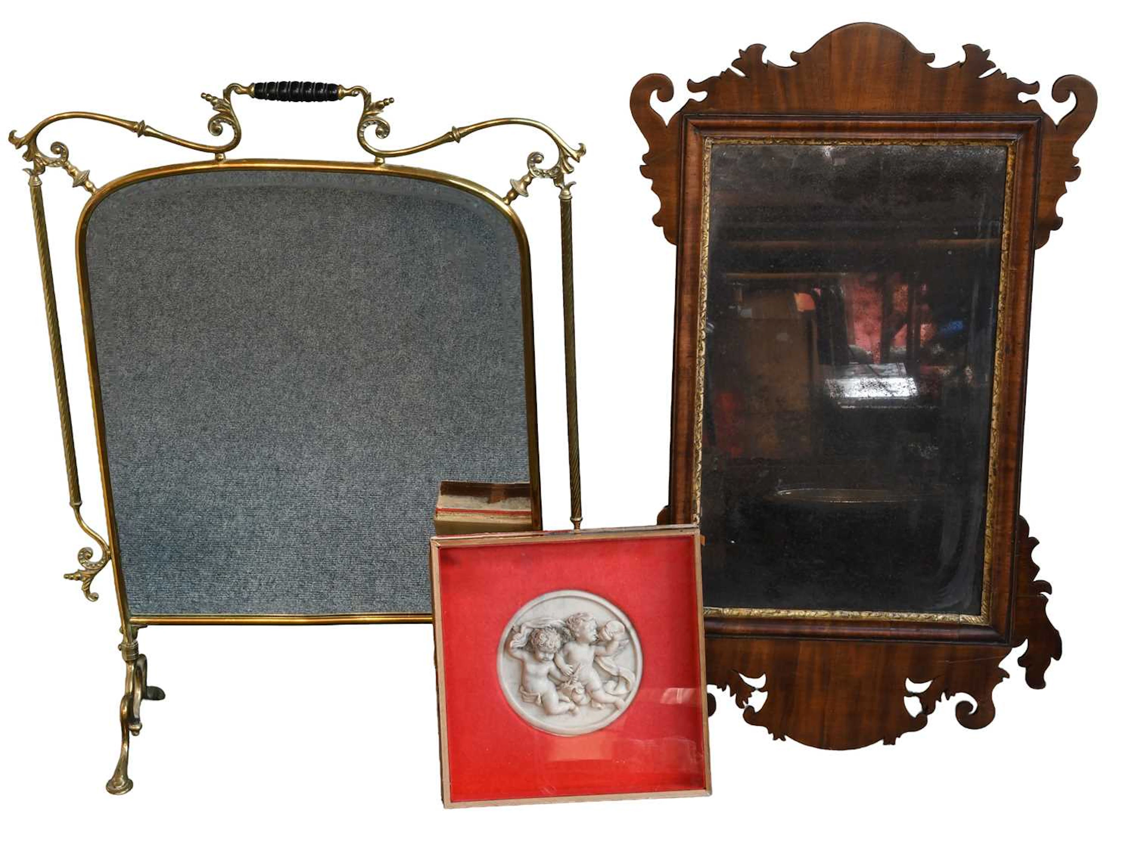 A Mirrored Brass Fire Screen