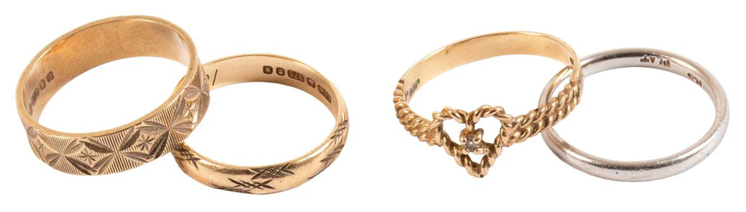 Three 9 Carat Gold Rings, A Band Ring
