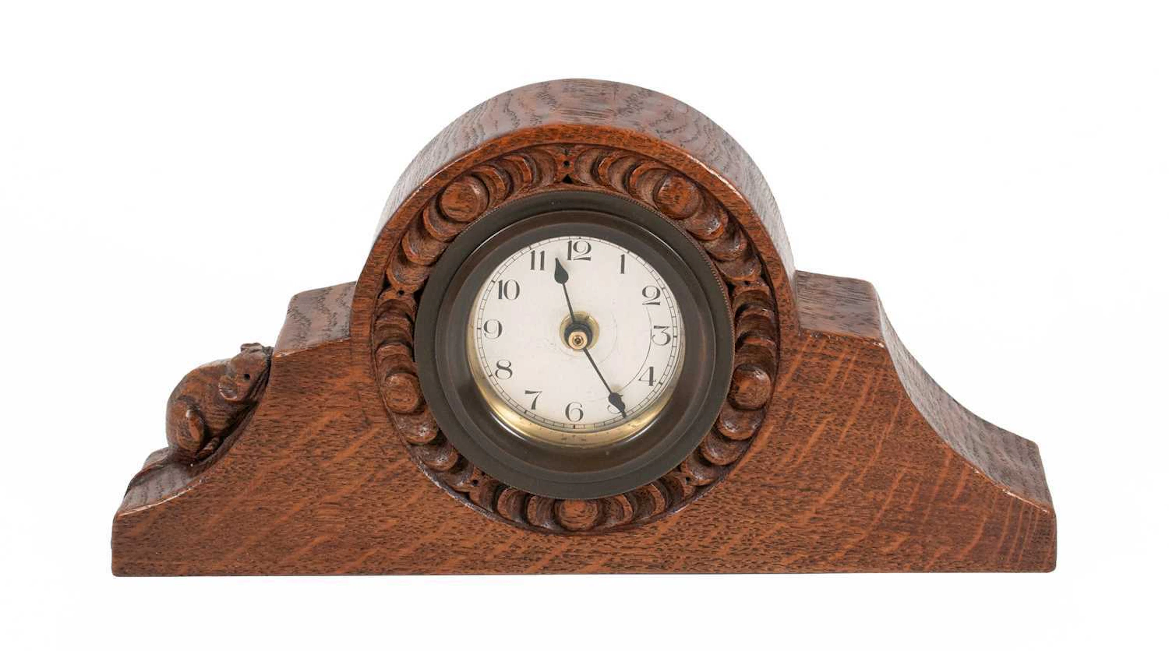 Robert Mouseman Thompson (1876-1955): An English Oak Mantel Clock, 1930s