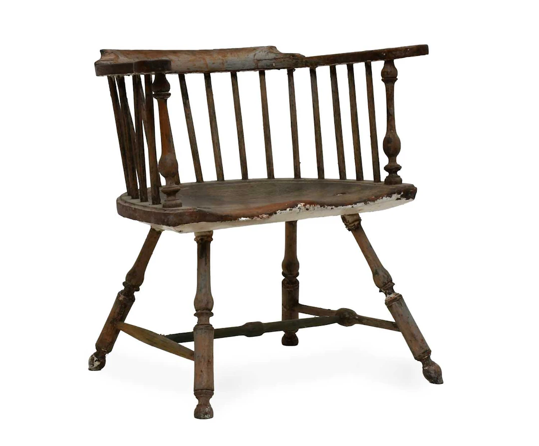 A Oak, Pine and Elm Part-Painted Low-Back Windsor Armchair, possibly