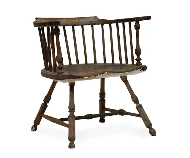 A Oak, Pine and Elm Part-Painted Low-Back Windsor Armchair, possibly