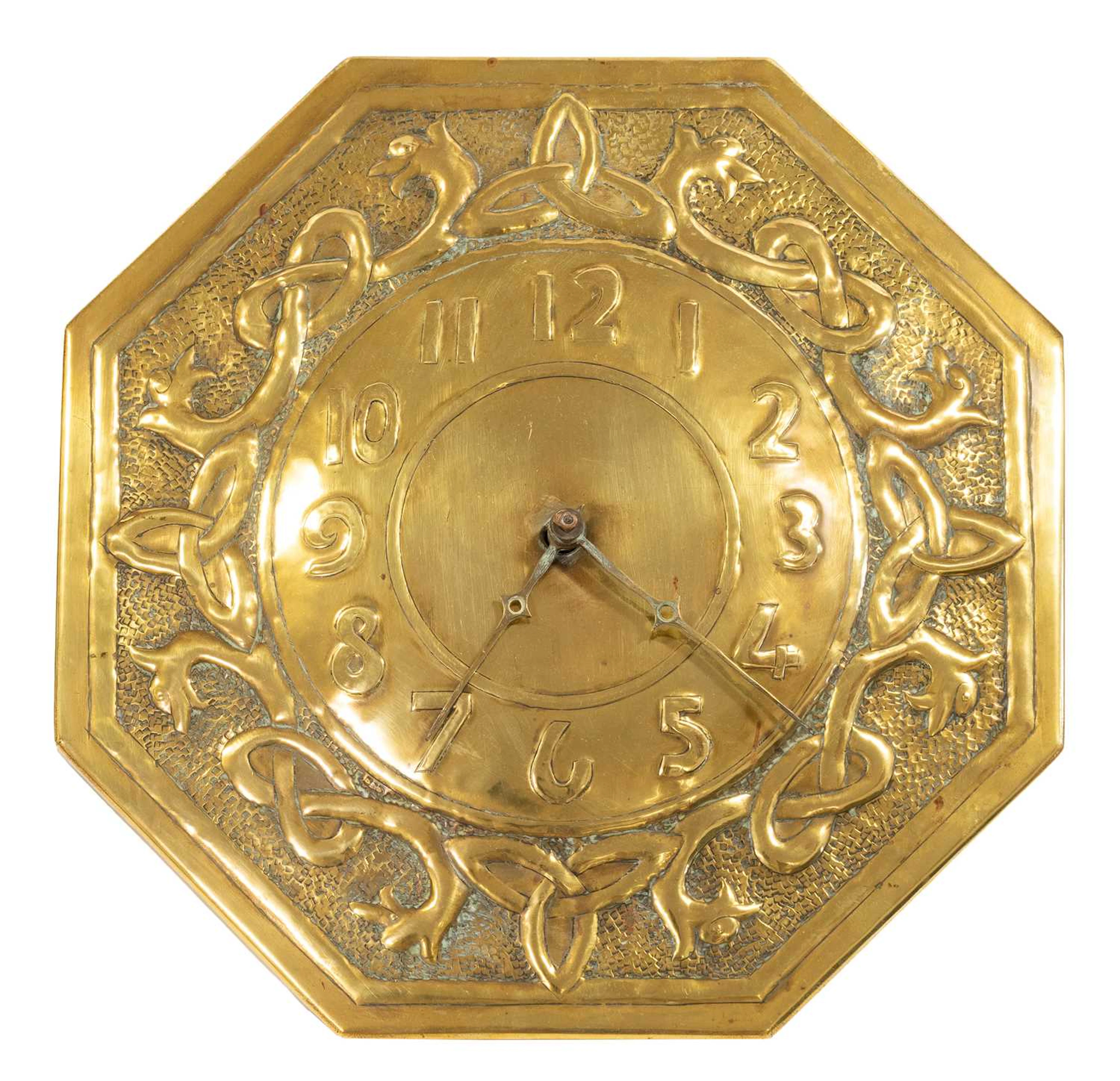 An Arts & Crafts Glasgow School Brass Octagonal Wall Clock