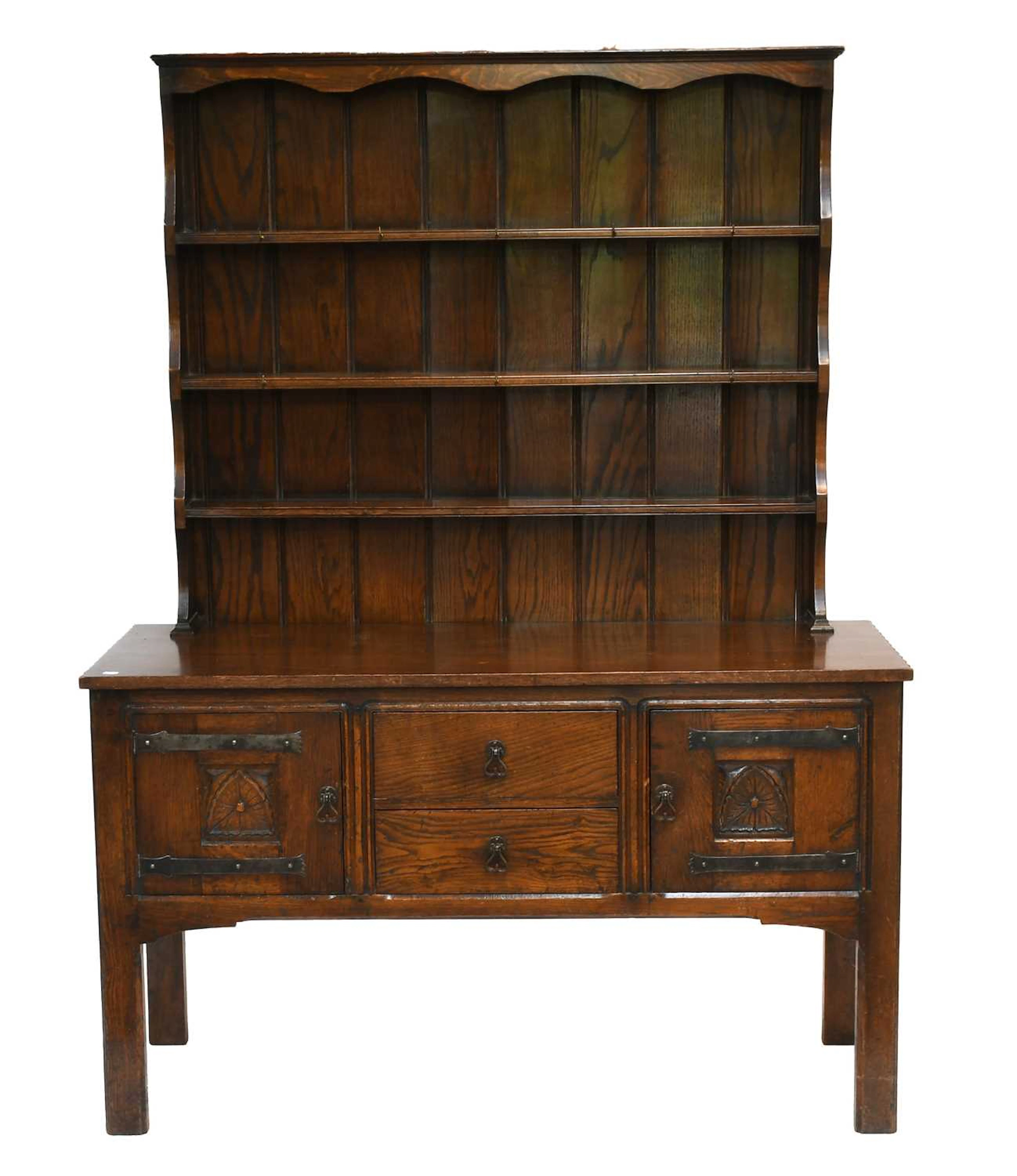 An Arts & Crafts Style Oak Dresser and Rack