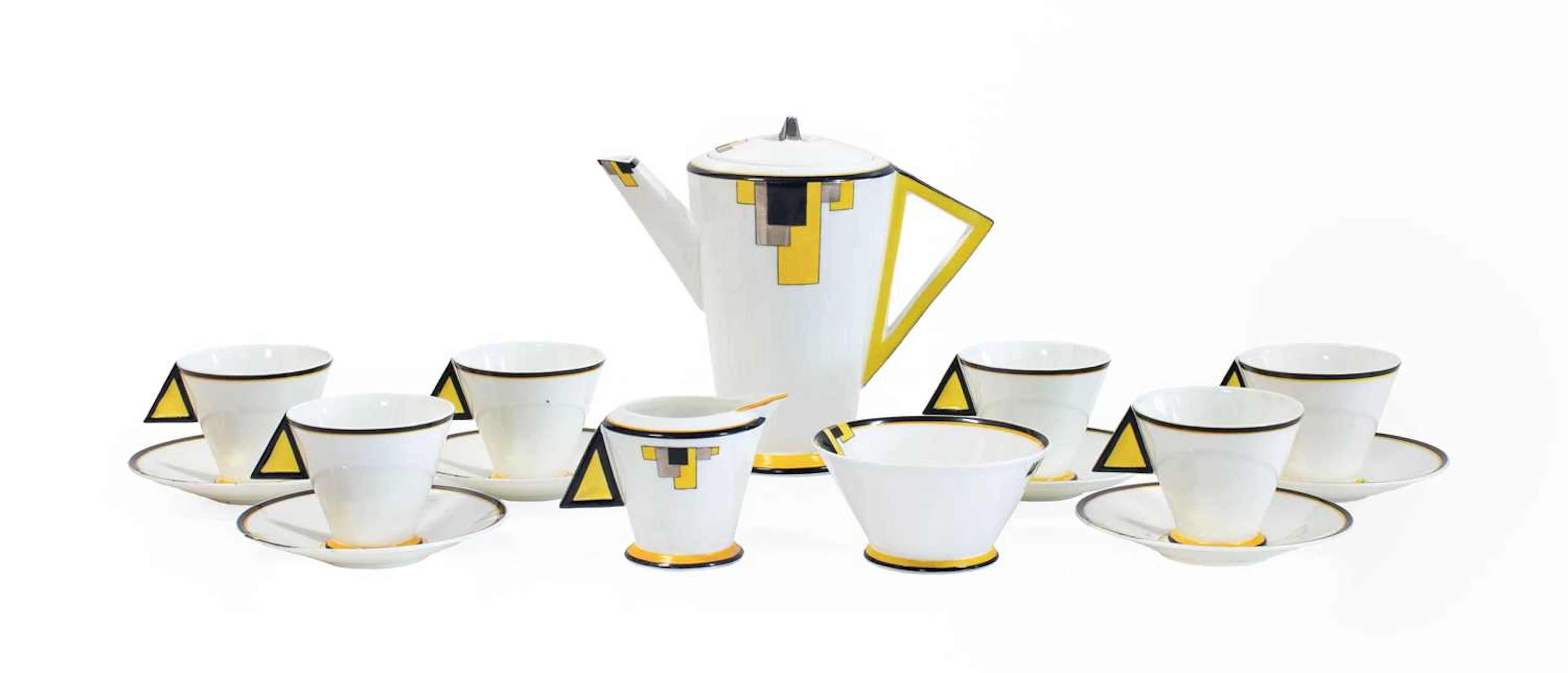 Eric Slater for Shelley: A Mode Shaped Yellow Blocks Coffee Set for Six