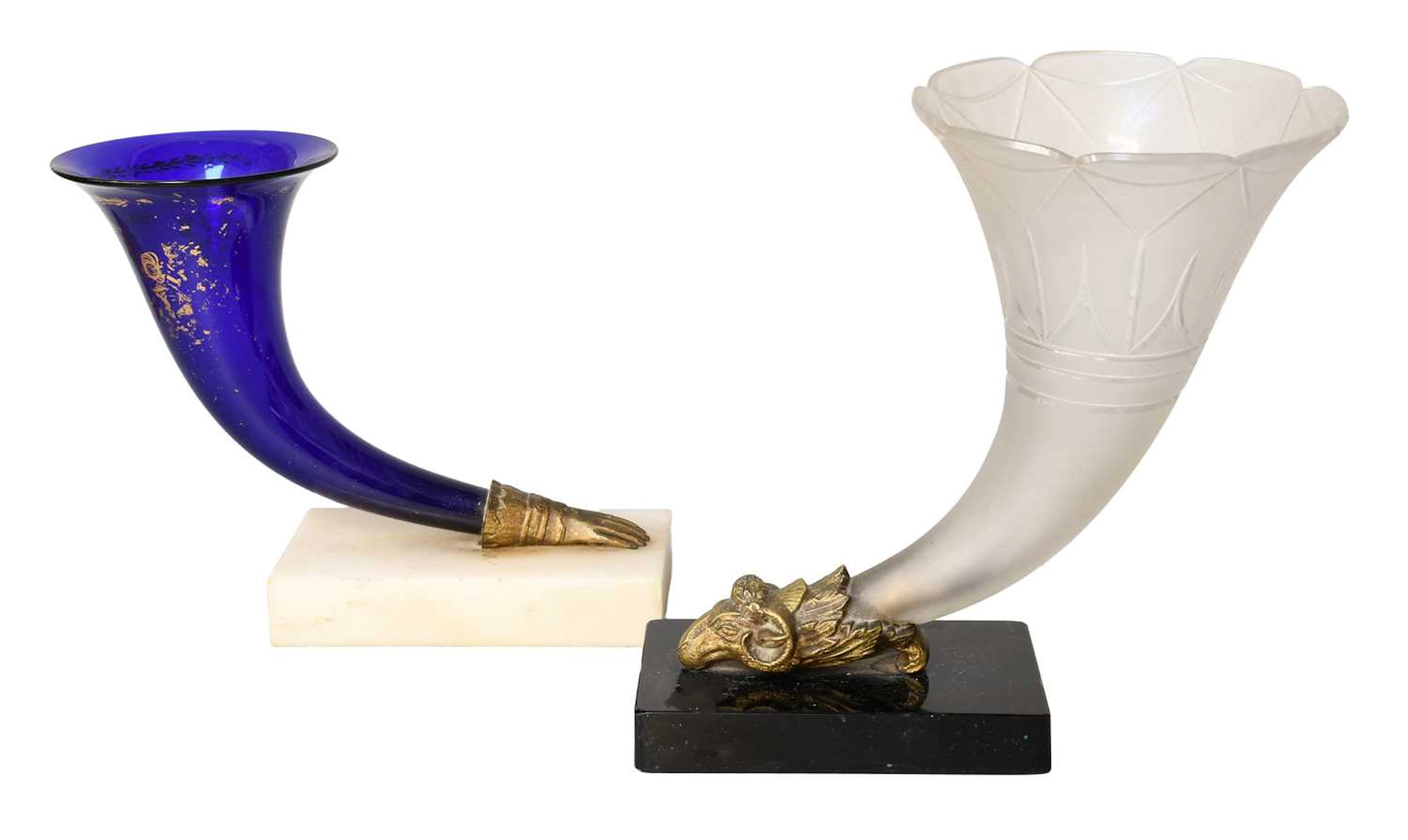 Frosted Glass Cornucopia Vase