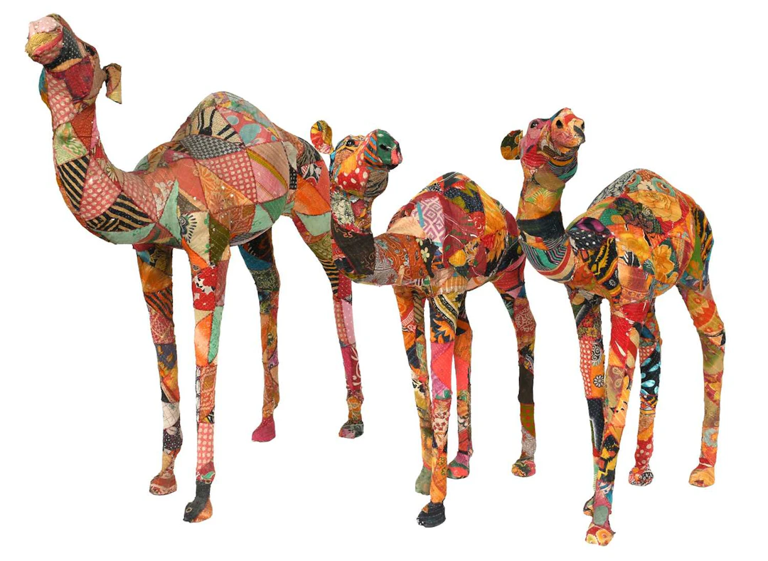 A Large Patchwork Kantha Fabric Mounted Model of a Camel