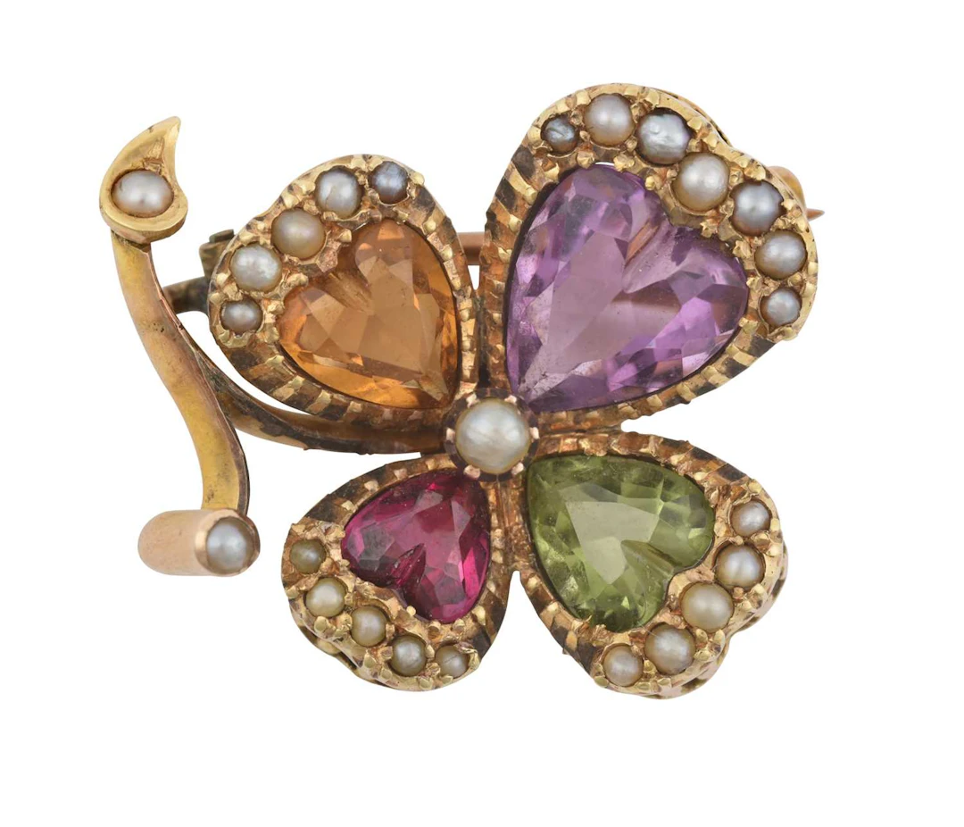 A Multi-Gem Set Four Leaf Clover Brooch, circa 1900